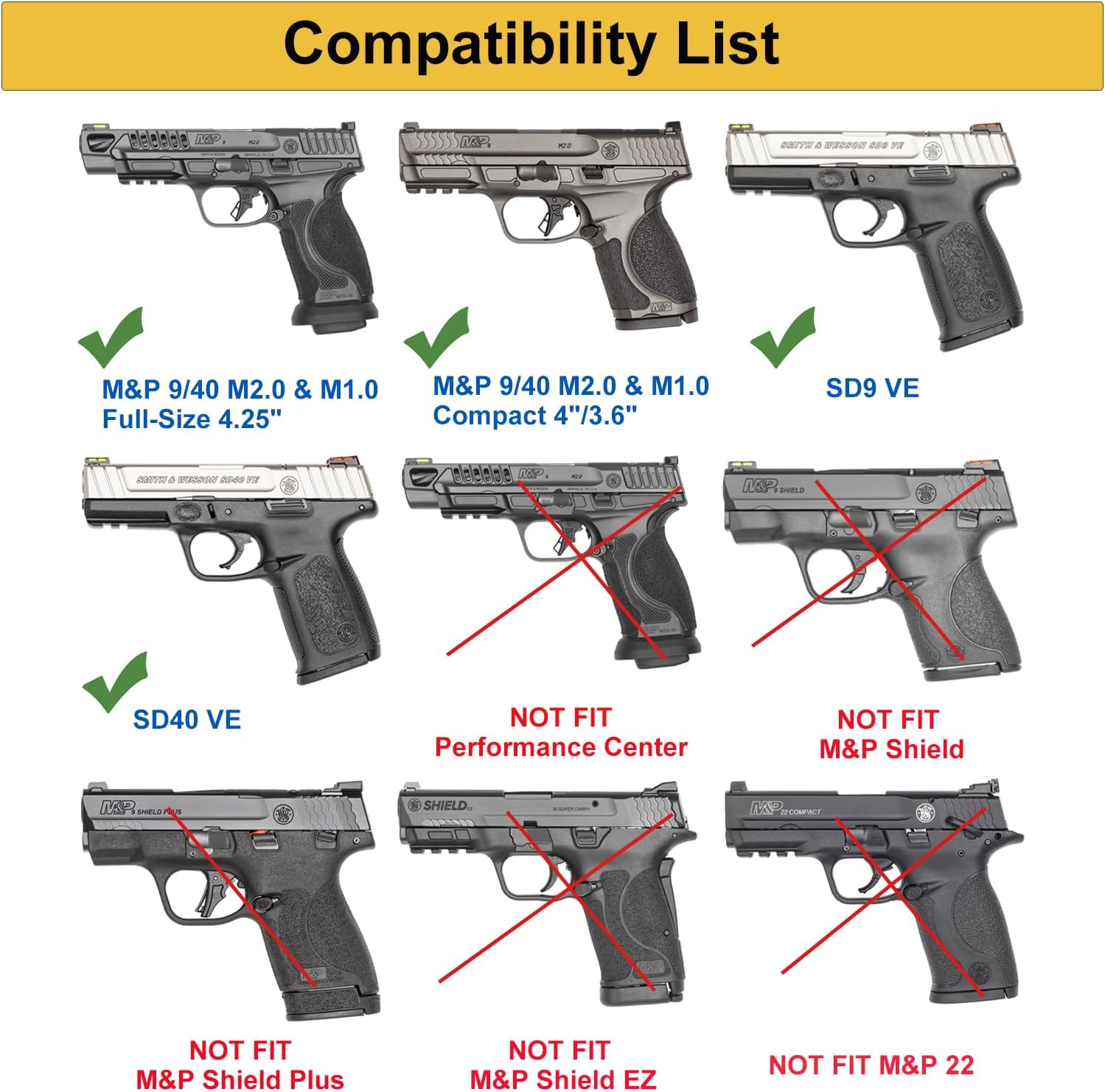 OWB Paddle Holster - Fits S&W SD9 VE/ SD40 VE & M&P 9 MM/ 40 M2.0 3.6"/ 4.0" Compact/ 4.25" Full Size, Outside Waistband Carry Holster, Angle adj-1.5"-1.75"-2.0” Belt Adjustable, Right Hand