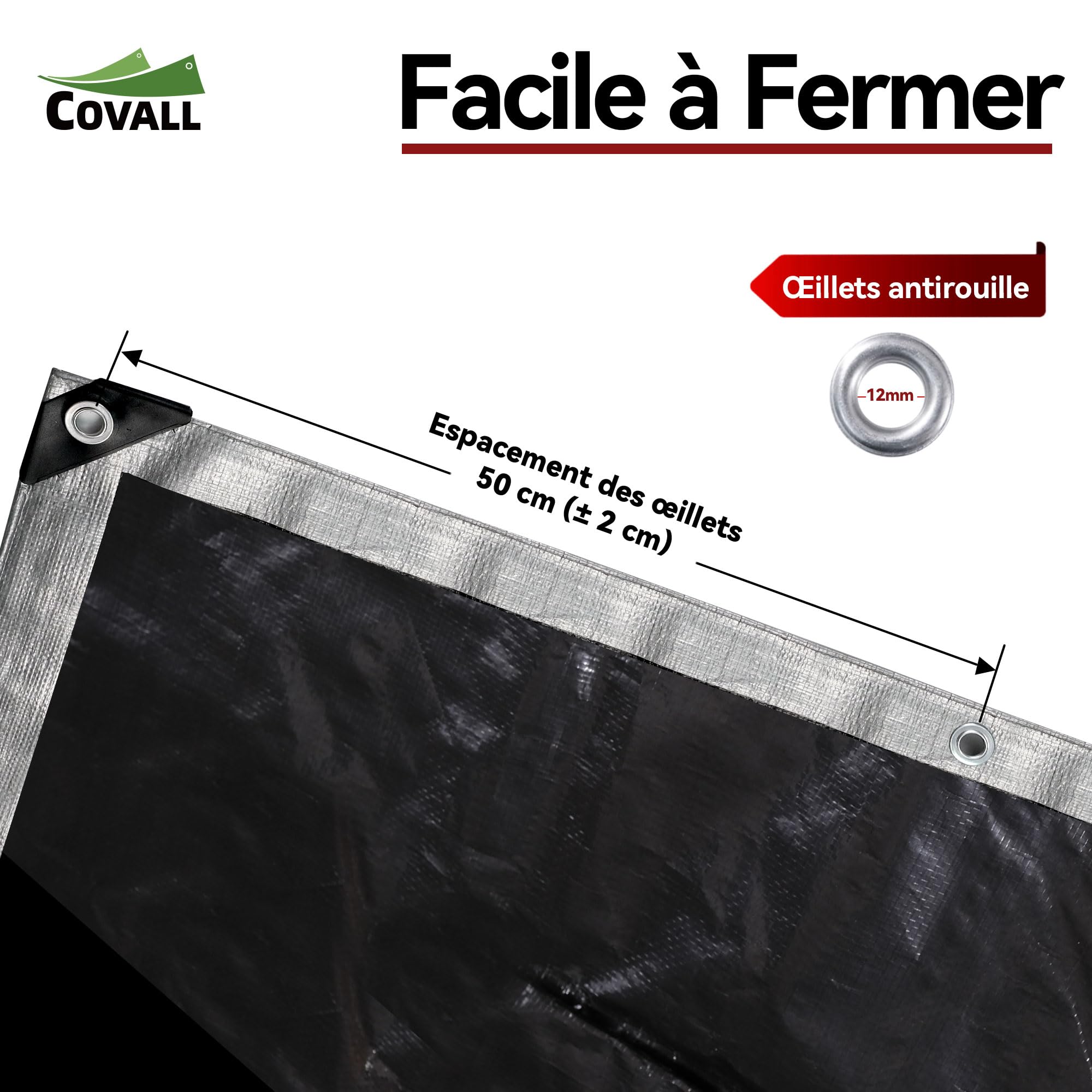 Bâche de Protection Imperméable pour Extérieur, Polyéthylène Renforcée avec Oeillets Anti-UV – pour, Jardin, Camping, Bois, 155 g/m² Argent/Noir, 4x4m