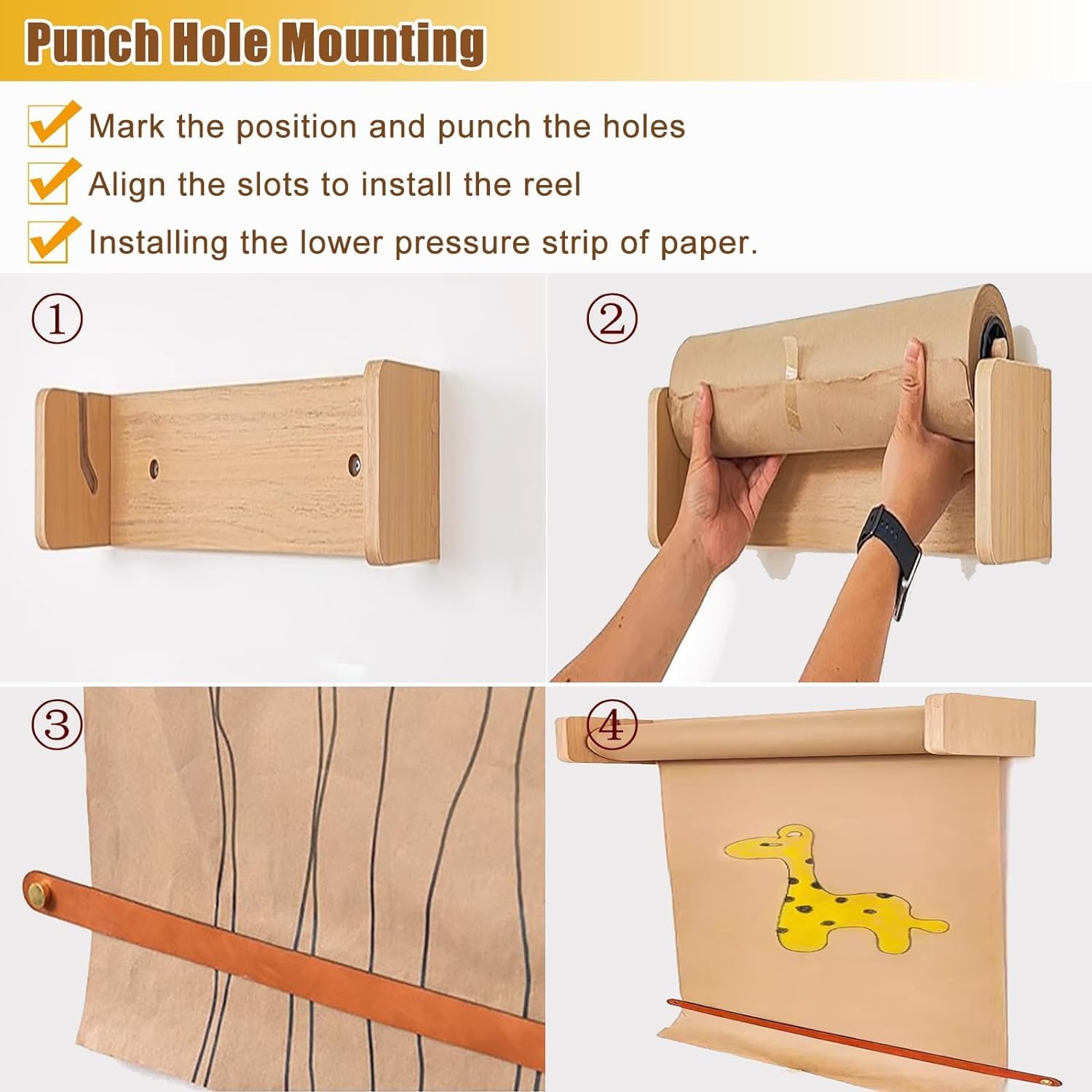 Drewniany uchwyt na rolkę papieru kraft, uchwyt dozownika na rolkę papieru studyjnego, z papierem kraft o długości 50 m(51cm/20in Wide)