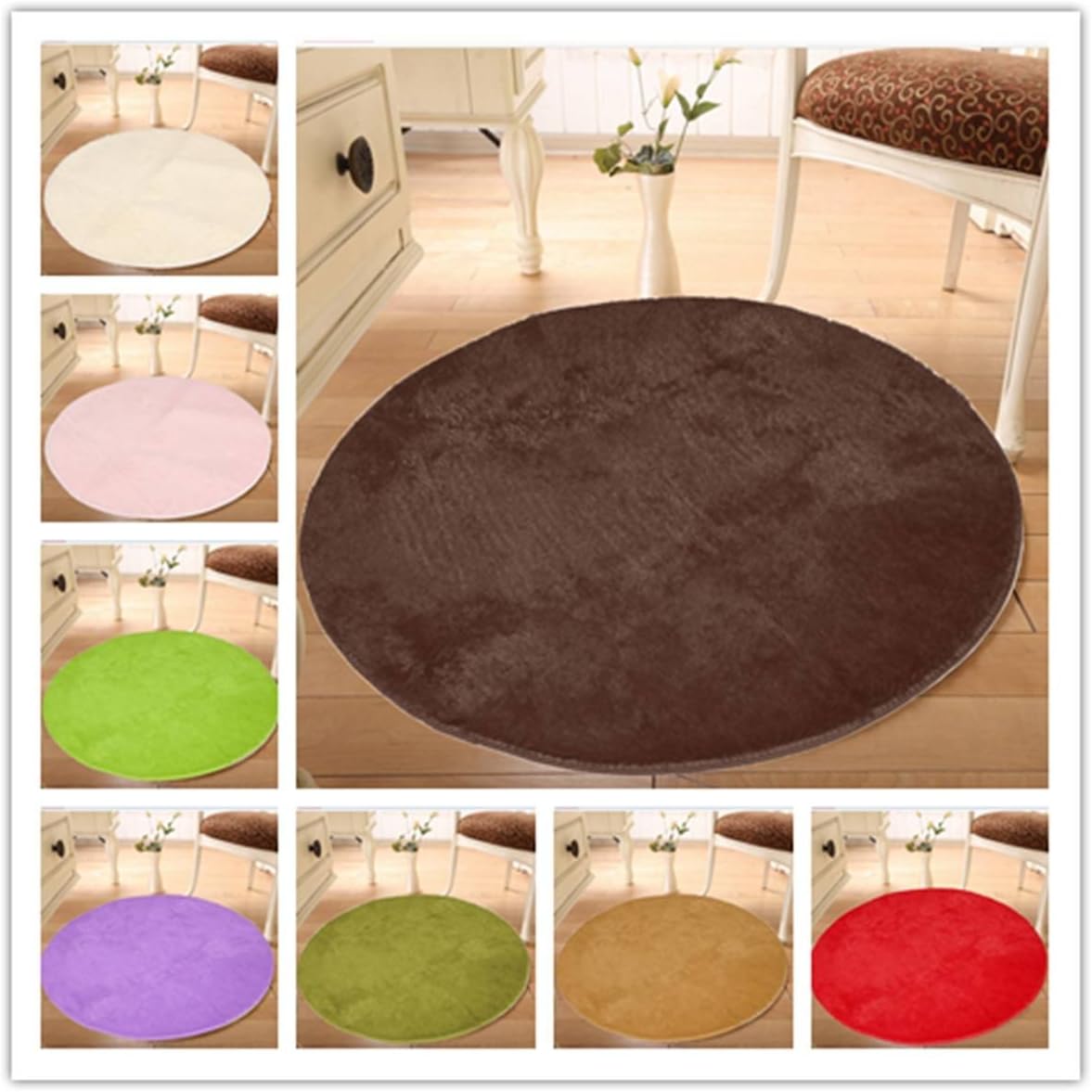 Bazaar 100x100 Pure Colour Soft Round Shaggy Mat Doorsill Floor Plush Carpet Anti Slip Bath Rug