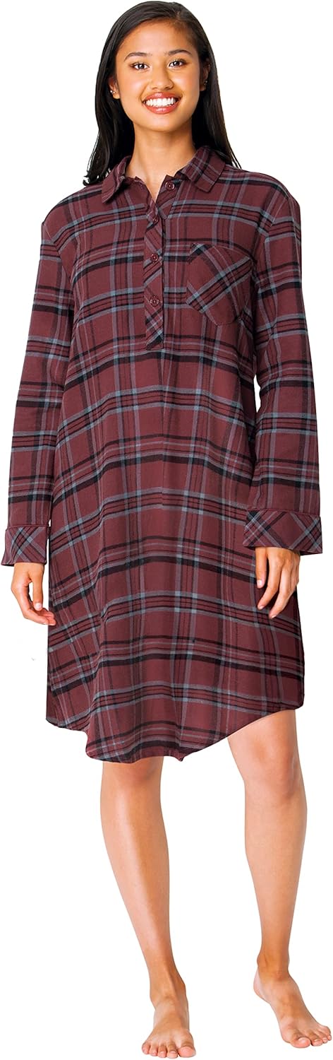PajamaGram Women's Sleep Shirt Plaid - Sleepshirt Womens at  Women’s Clothing store