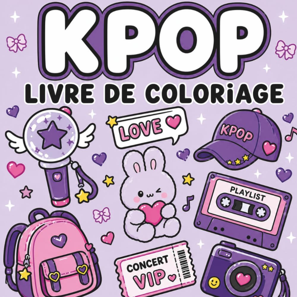 Livre de coloriage K-Pop: Designs mignons sur le thème de la musique, de la nourriture, des concerts, des idoles, des lightsticks et de la détente | Le cadeau idéal pour les fans de K-Pop