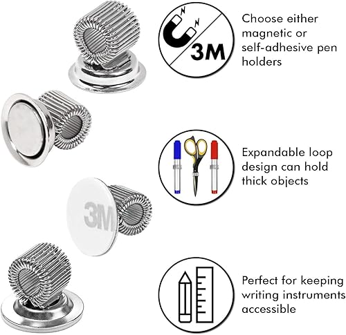Miniatura 2 de Clips para bolígrafos con bucle de resorte ajustable, soporte autoadhesivo para rotulador, pizarra blanca para refrigerador, tablero de anuncios (12