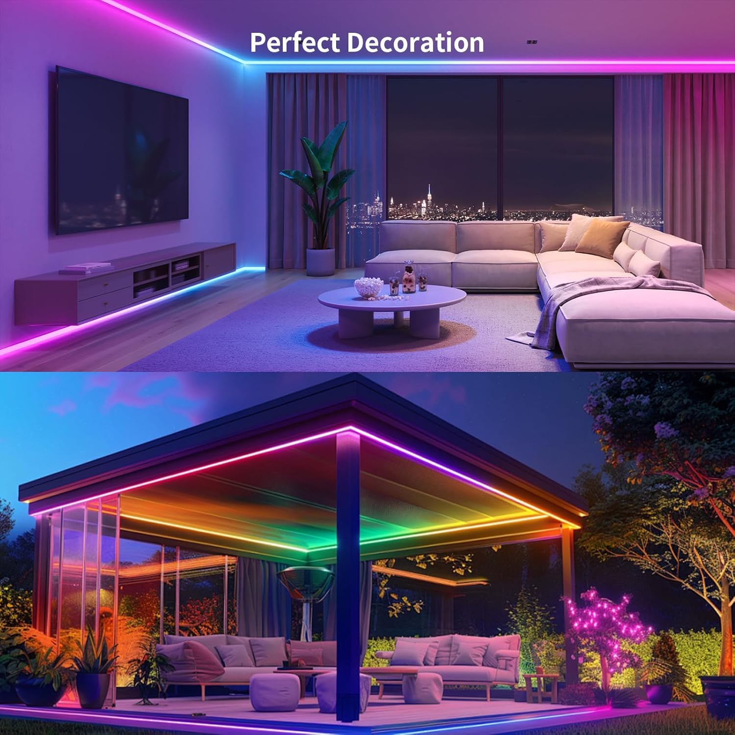 Neon LED RGB+IC Strip Streifen 8M Wasserdicht Schlauch Lichtband | 8M Strips IP65 DIY Flexibel LED Band mit Fernbedienung und Netzteil,Silikon Lichtleiste für Innen Aussenbereich Deko