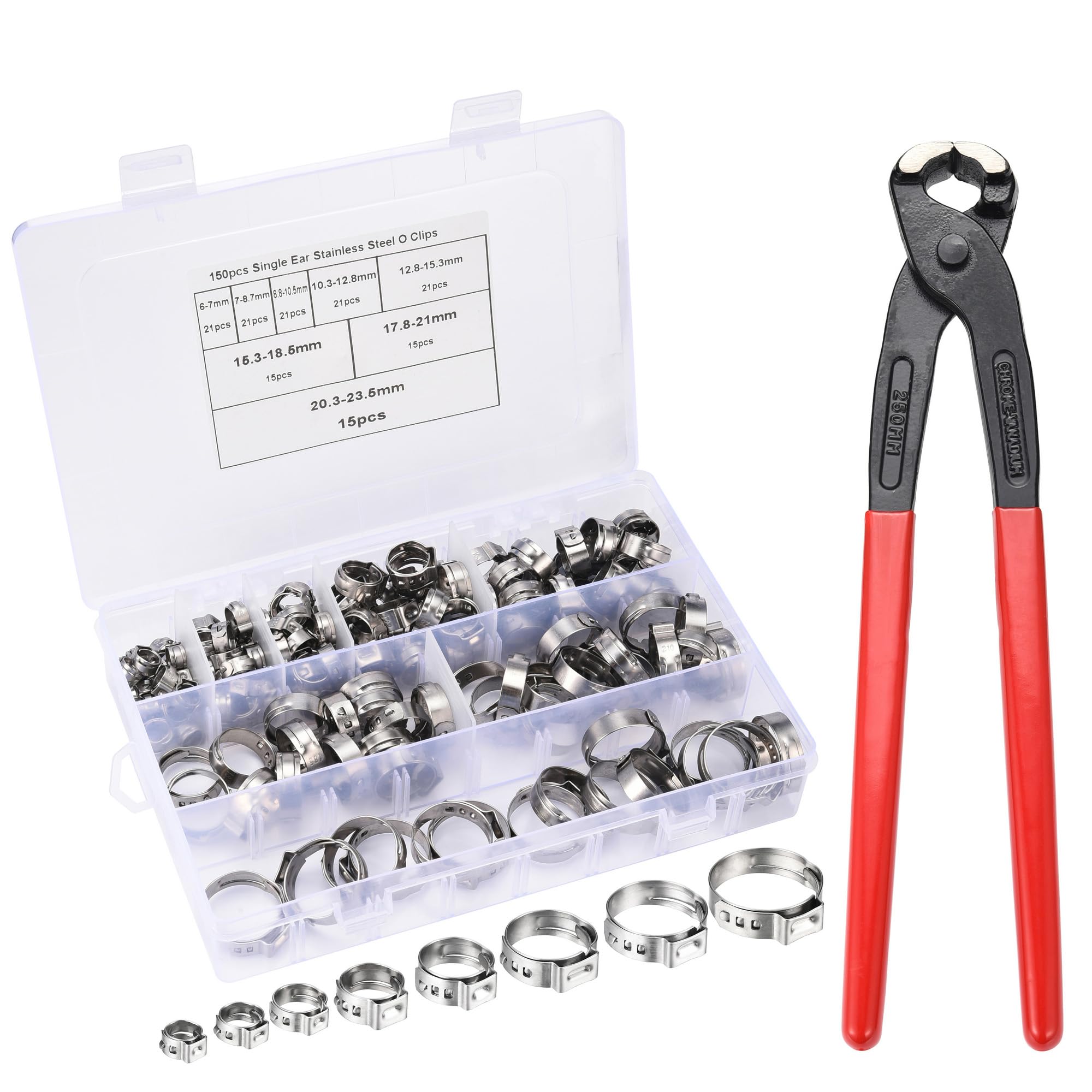 Lpraer Schlauchschelle Set Mit Zange – 150-teilig, Aus 304 Edelstahl, Größen 6–23,5 Mm, In Kunststoffbox