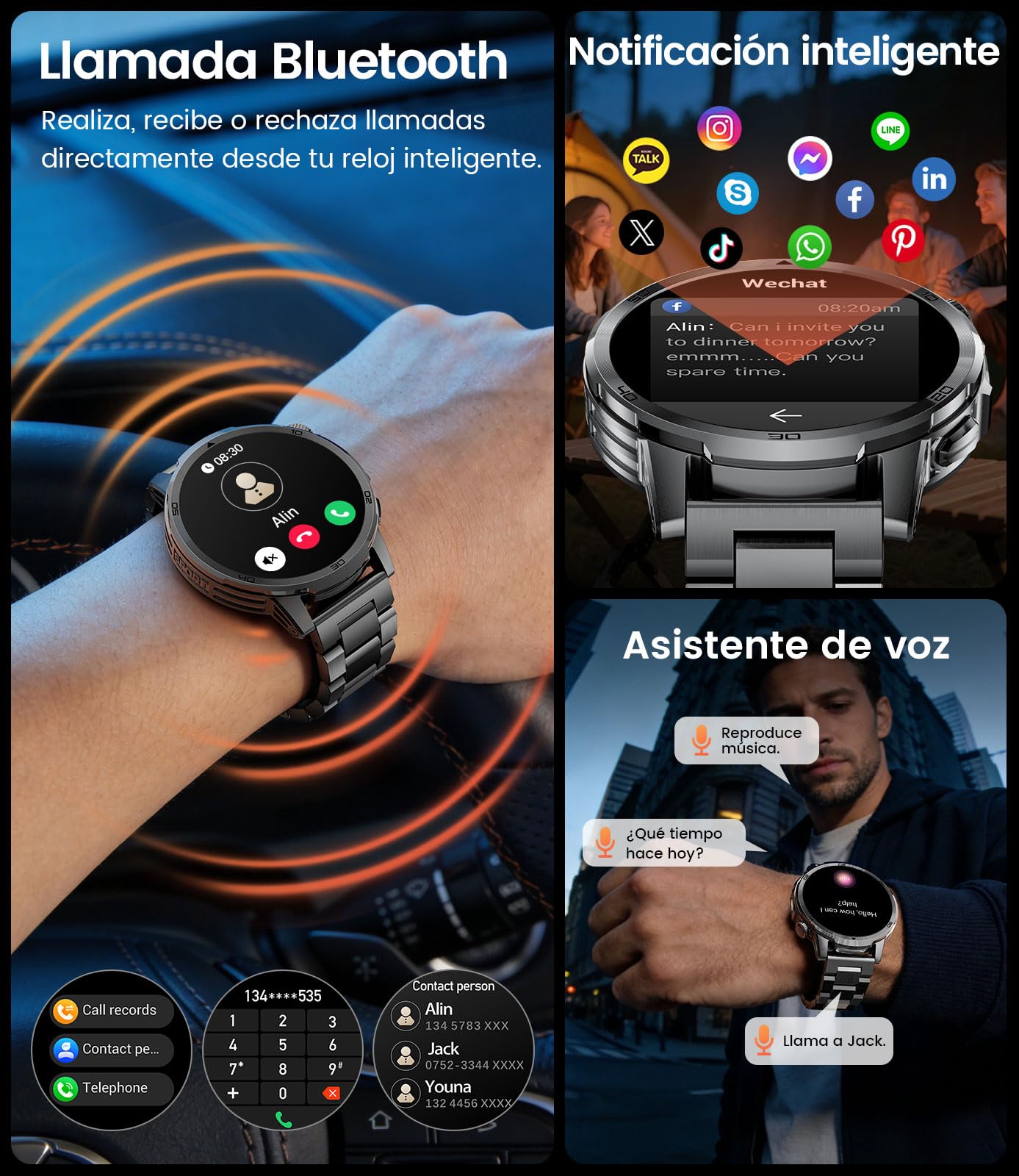 Reloj Inteligente Hombre con 1000mAh Batería/Linterna, 1.85" Grandes Smartwatch Hombre con Llamadas Bluetooth, Monitor de Sueño, IP68 Impermeable, 100+ Modos Deportivos para Android iOS