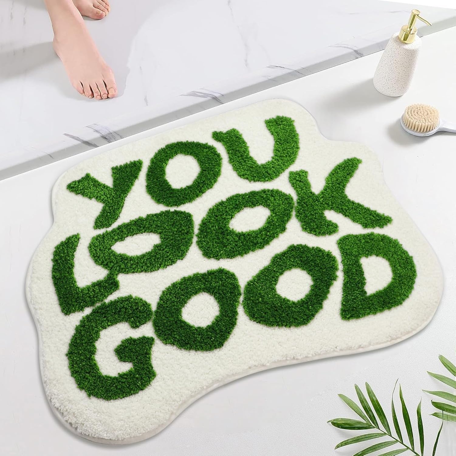 GYFGRTQ Long Bath Mat for Bathroom Humorous Runner Rug for Bathtub Dorm Shower Modern Decorative 20x60 Inch, Green, 28"x21"