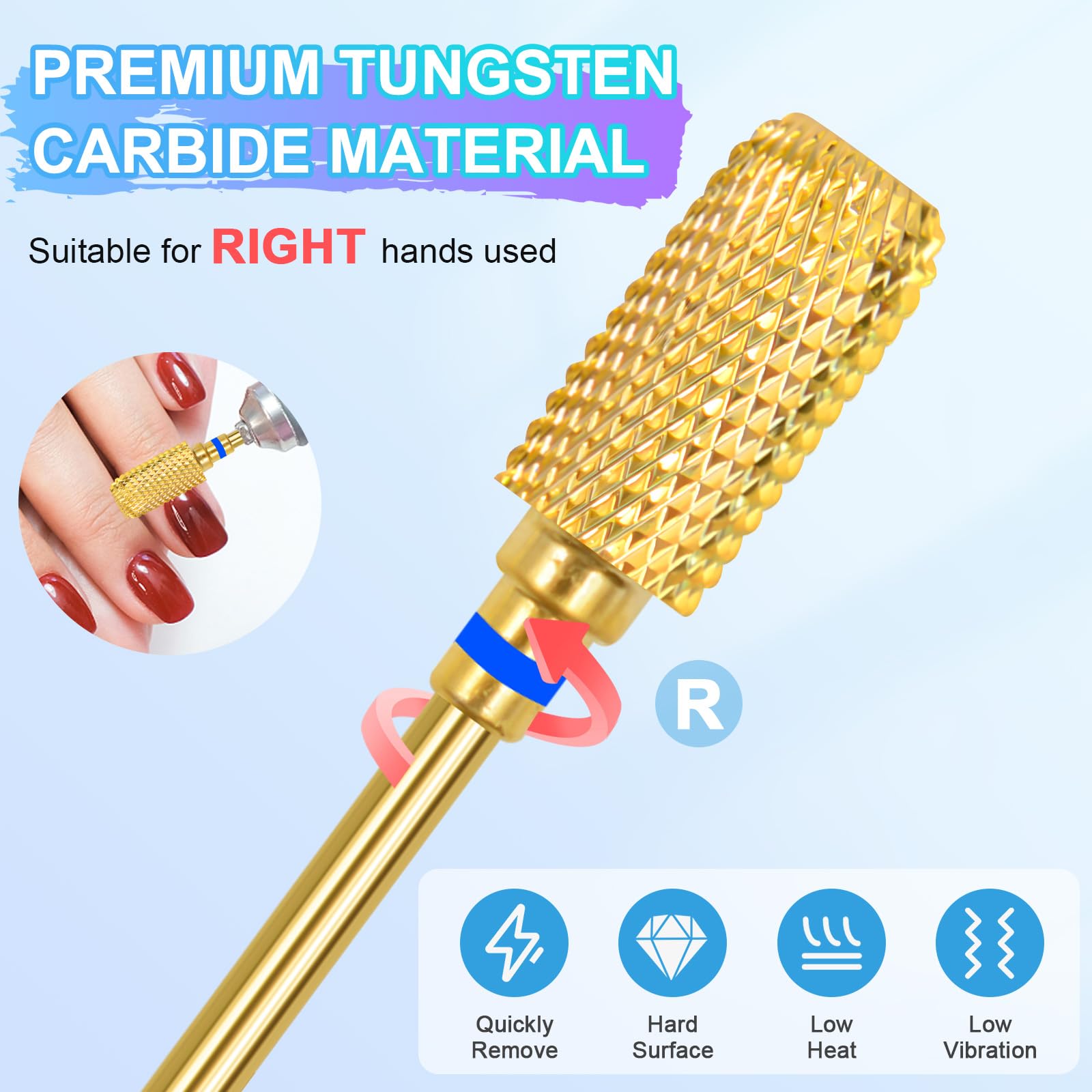 CGBE Fresas Torno para Uñas, 5 Piezas Brocas para Uñas Oro Profesional para Quitar Gel Acrílico Cutícula, 3/32 Pulgadas Broca Manicura Carburo de Tungsteno para Preparación de Uñas, Juego-B