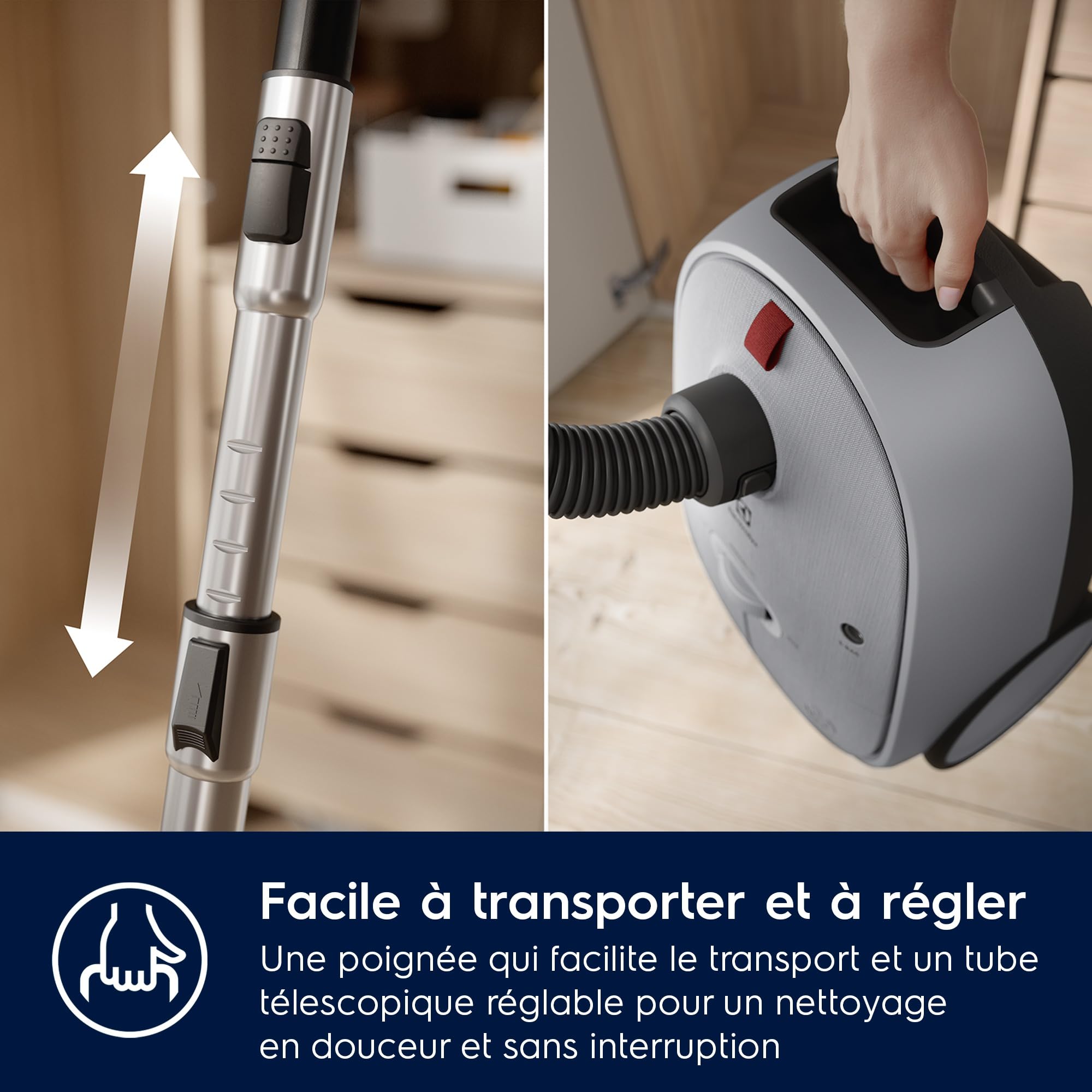 Electrolux 600 Aspirateur traineau avec Sac, Kit pour Poils d'animaux, 1x Filtre Hygiène HEPA 12 Lavable, Cordon 12m XXL, EB61A5UG, Gris