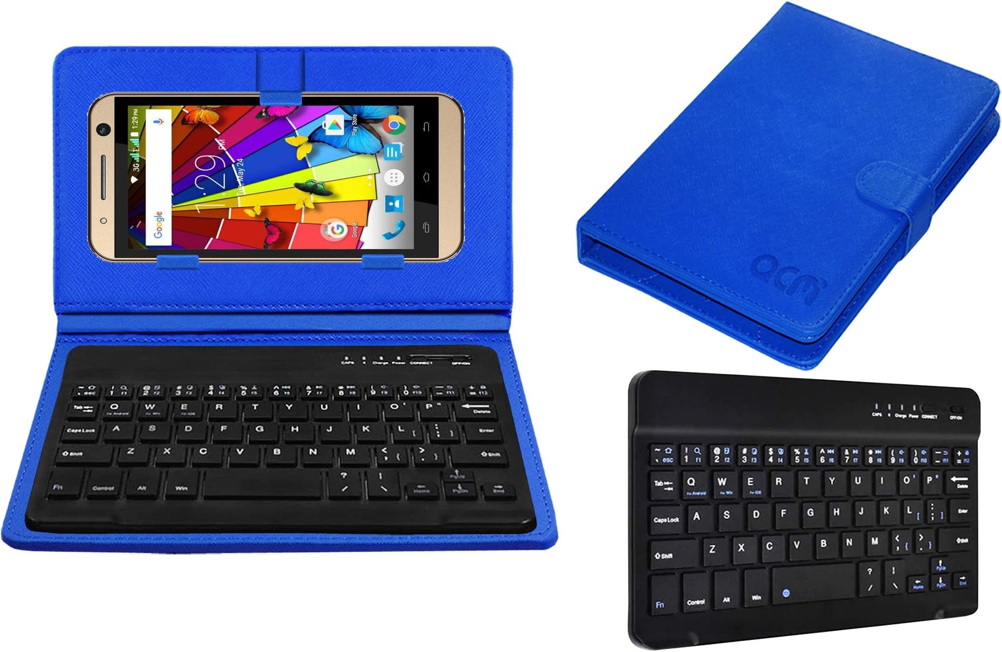 Acm Bluetooth Keyboard Case Compatible with Spice Xlife M5 Pro Mobile Flip Cover Stand Study Gaming Blue