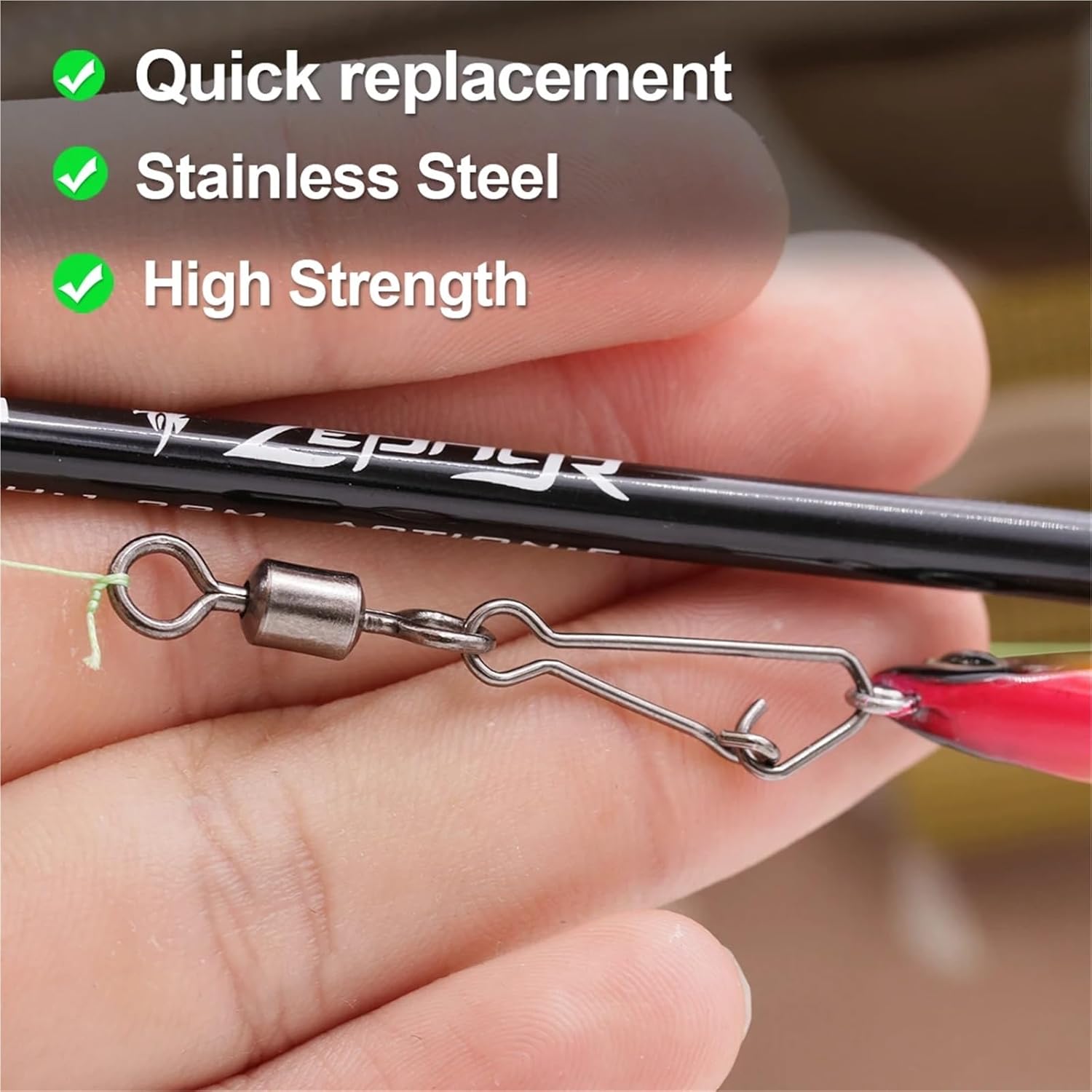 50pcs Rolling Swivel Snap Fishing Snap Swivel Quick Change Swivel Tackle Barrel Swivels with Carabiner Stainless Steel