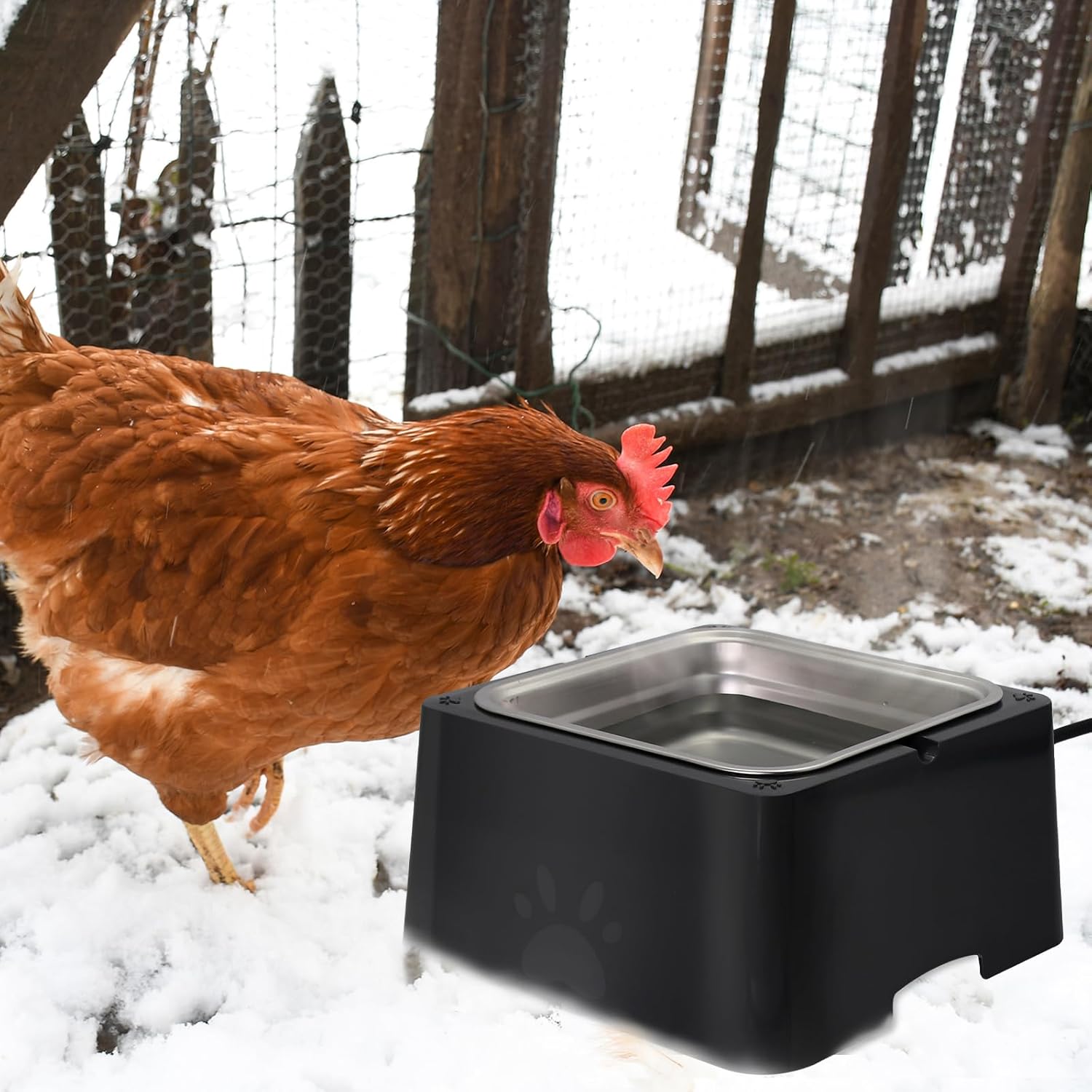 Large Heated Water Bowl for Outdoor Pets - 3.5L Outside Animal Waterer With Removable Stainless Bowl, No Freeze Dish for Dog, Cat, Rabbit, Chicken, Poultry, Squirrel