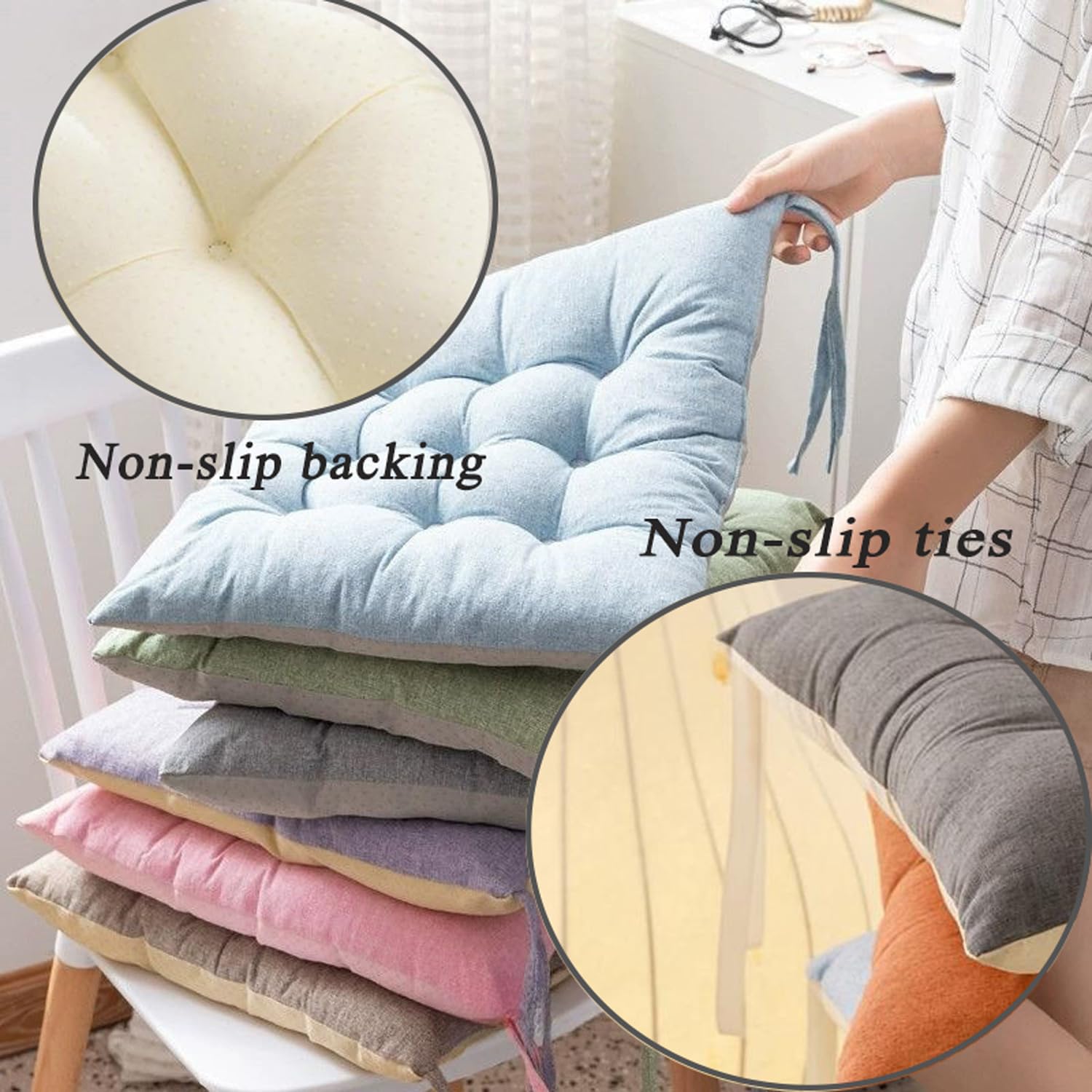 Cuscino quadrato per pavimento, morbido, per sedia, per interni ed esterni, per meditazione, yoga, sala da pranzo, camera da letto, giardino, cuscino di supporto (2 pezzi, 43 x 43 cm, grigio