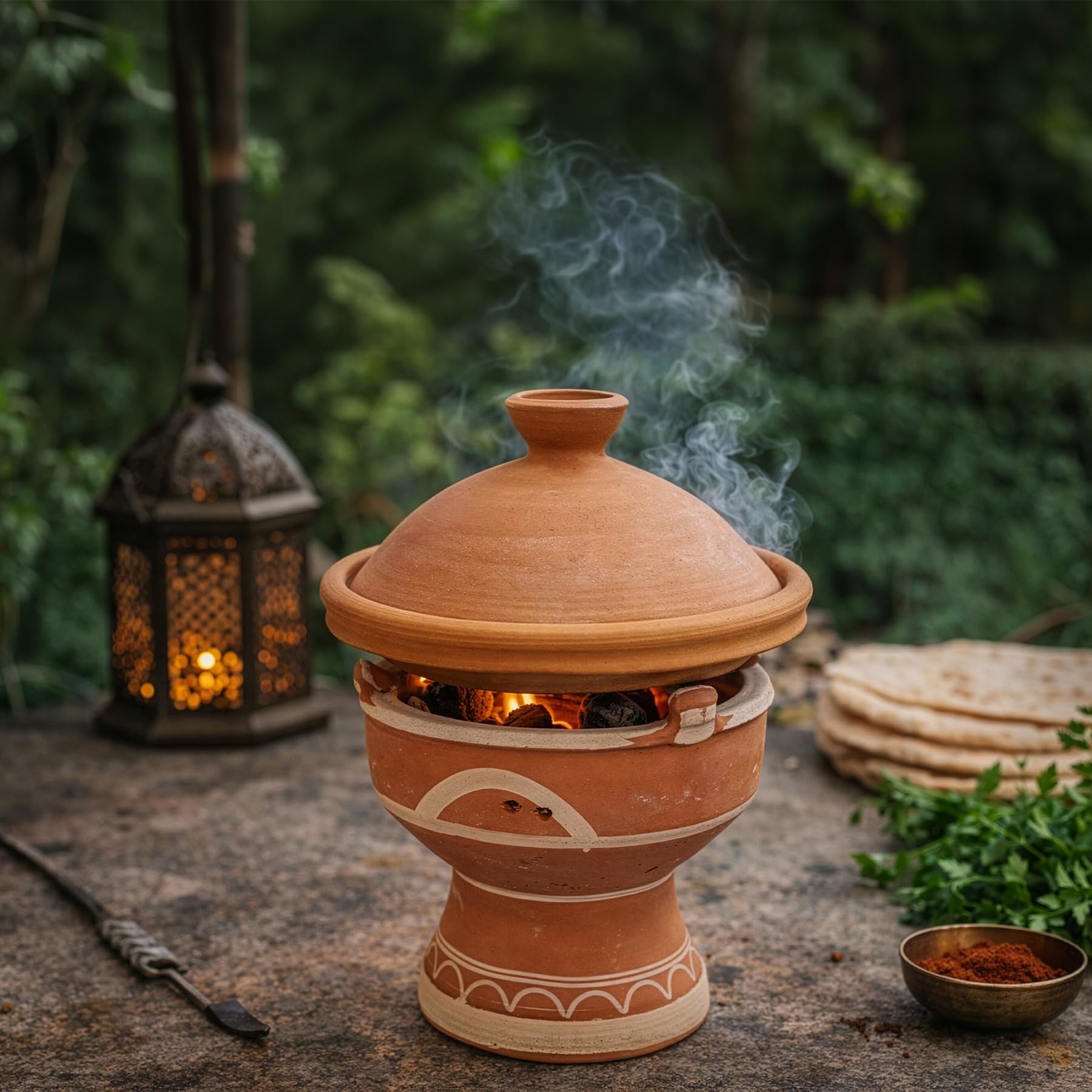 Marokkanisches Tajine Holzkohle-Stövchen Majmar – Grill & Tischgrill aus Ton Ø 30 cm x H 25 cm für Tajine ab Ø 25 cm | Kunsthandwerk aus Marrakesch