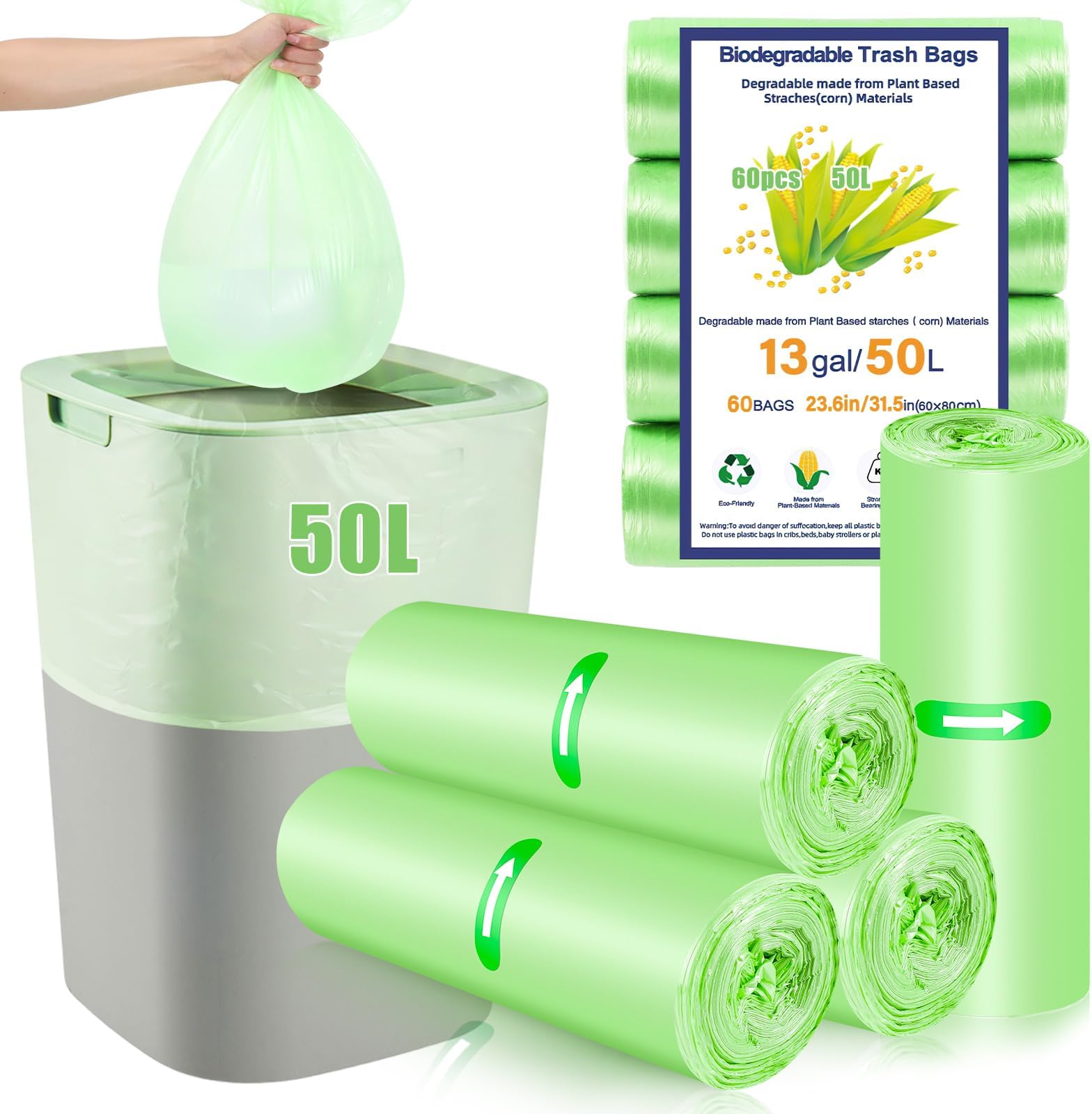 35/40 Litre x 100 Compostable Bags Compost Bag Kitchen Food Waste Compost Liners 35/40L EN