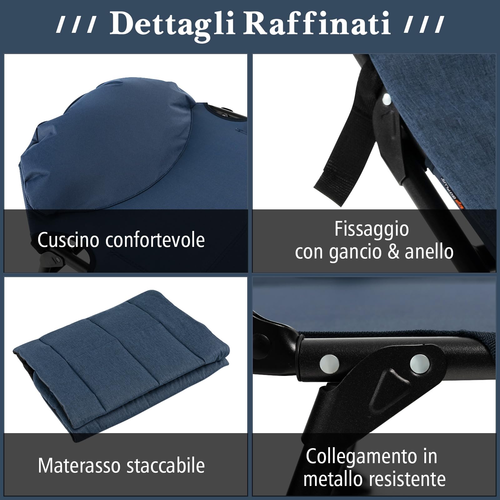 COSTWAY Brandina da Campeggio Pieghevole con Materasso Rimovibile, Poggiatesta, Schienale Regolabile in 6 Posizioni e Copripiedi Girevole a 360°, per Campeggio, Ufficio e Ospiti (Blu)