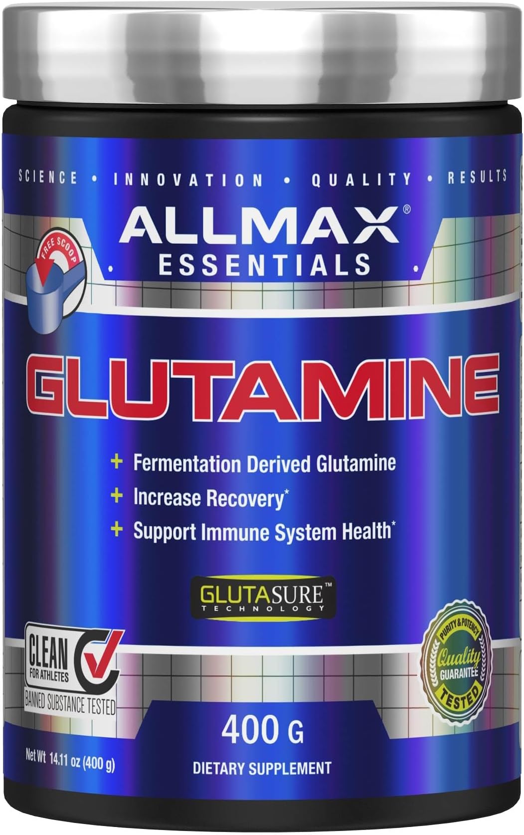 L Glutamine Powder 400g, Fermented L-Glutamine Powder Pure, Unflavored Glutamine Supplement for Gut Health, Recovery & Immune Support, Vegan, Gluten Free
