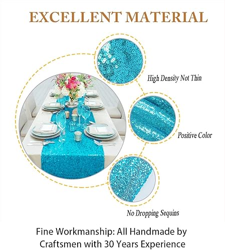 Vista 111 de Camino de mesa de lentejuelas doradas, 12 x 72 pulgadas, paquete de 15 caminos de mesa de boda con purpurina, camino de mesa dorado brillante