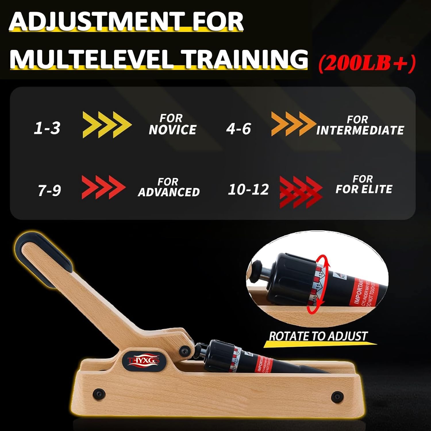Arm Wrestling Training Equipment, Wooden Forearm Strengthener, 3cm Handle Width, 1-12 Adjustable Hydraulic Resistance, for Home/Gym Training