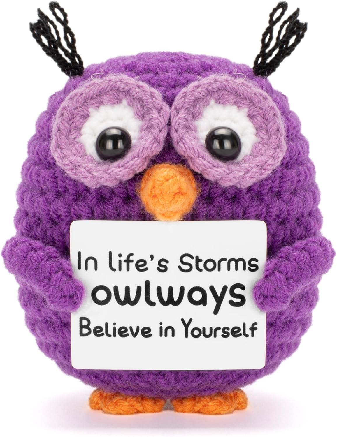Positive Crochet Animals Handmade Owl with Encouragement Card Crochet Owl Gifts for Women Room Office Car Decor