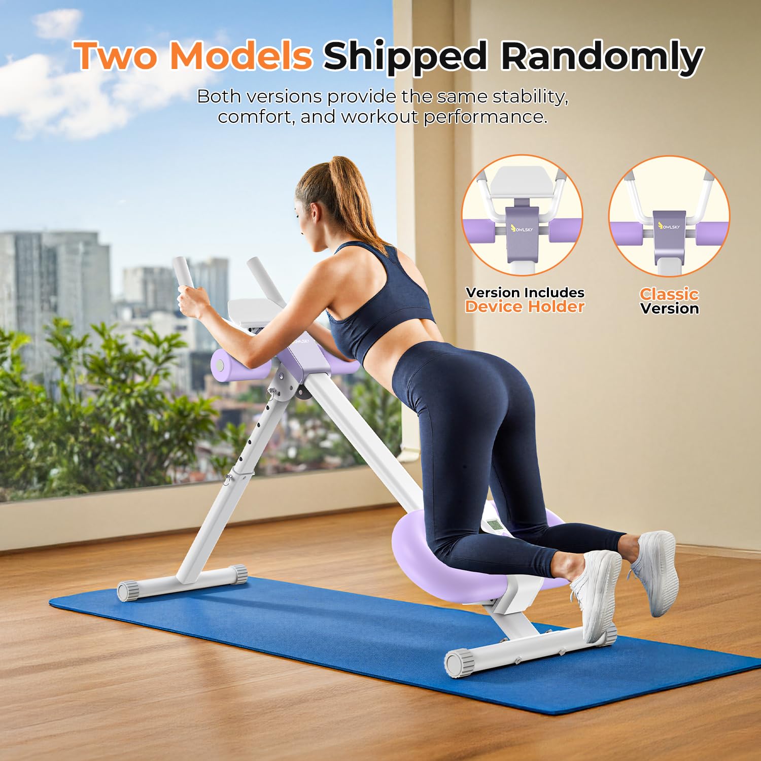 OWLSKY Ab Machine, Adjustable Ab Trainer Machine for Abs Workout at Home Gym, Foldable, Knee Protection, LCD Monitor, Device Holder, 400 LBS,Abdominal Trainer for Stomach Workout: Purple