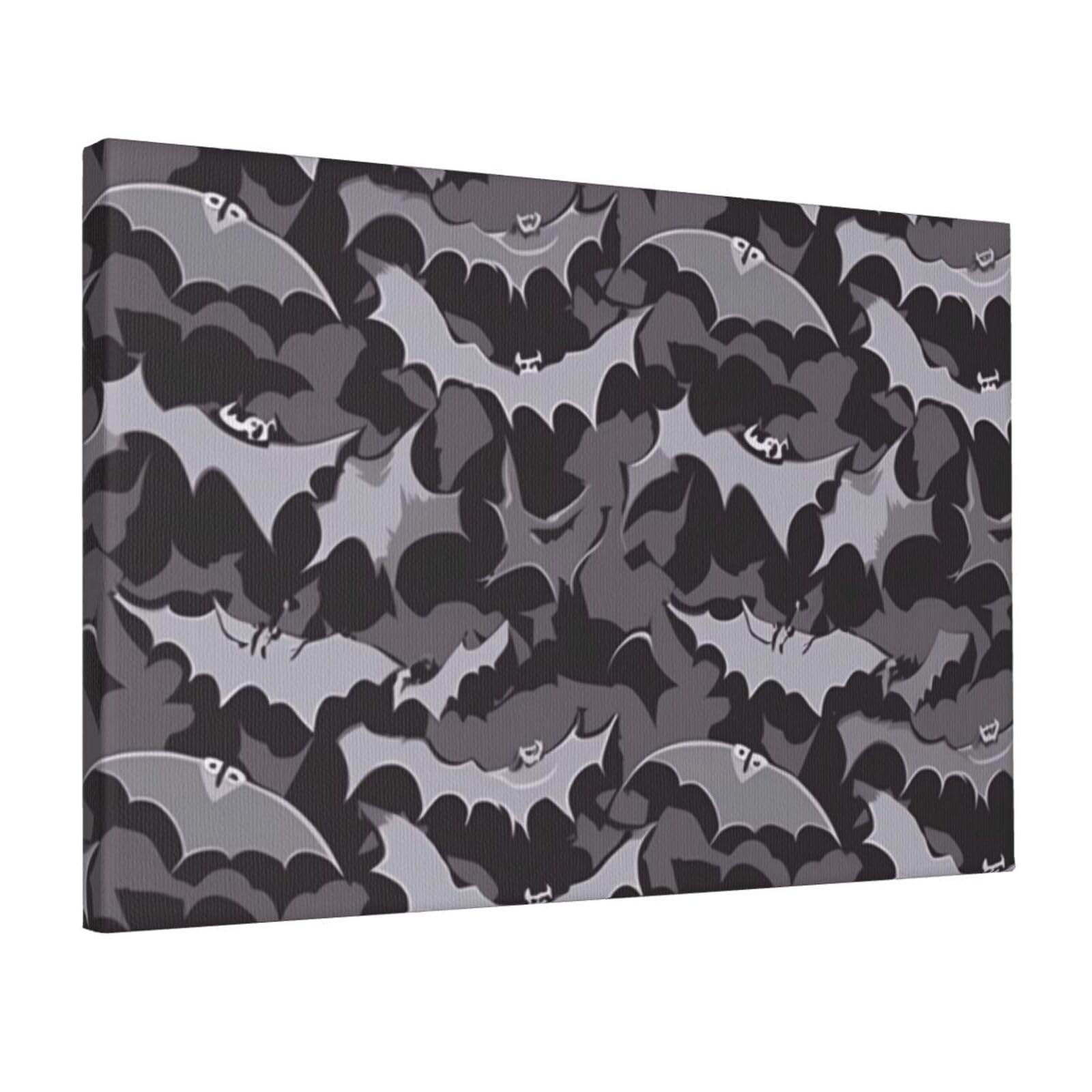 YKLJG Halloween Bats Grey Printed Wall Art Canvas Prints 45x30 CM Wooden Framed Picture Painting Artwork for Bedroom Kitchen Home Office Decor