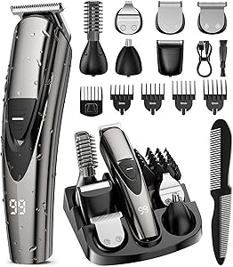 SHPAVVER Beard Trimmer for Men: Professional Barber Hair Clippers - 12-in-1 Cordless Grooming Kit - Waterproof Electric Razor with Turbo Speed & Precision Blades