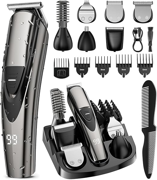 SHPAVVER Beard Trimmer for Men: Professional Barber Hair Clippers - 12-in-1 Cordless Grooming Kit - Waterproof Electric Razor with Turbo Speed & Precision Blades