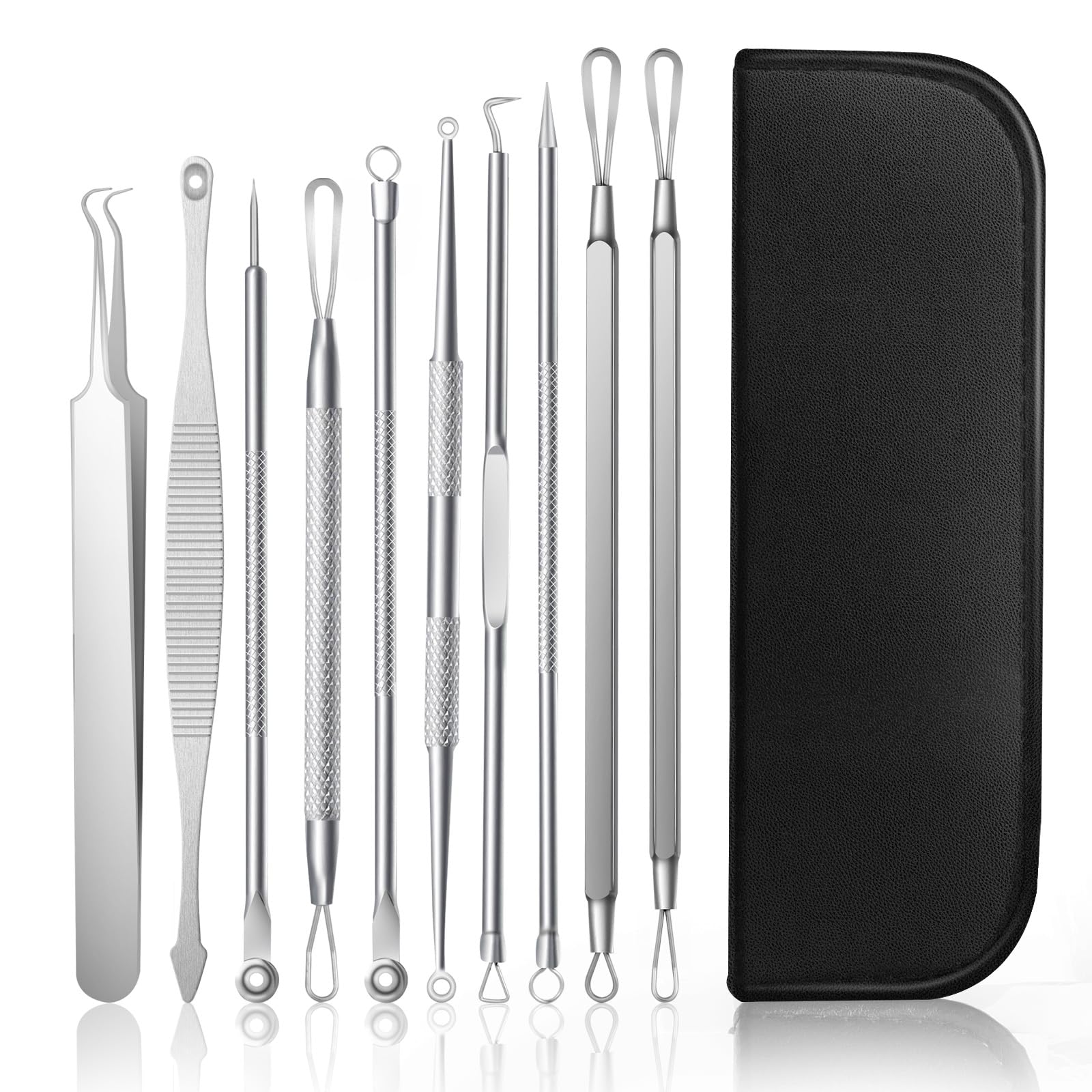 AiQInu 10 piezas Puntos Negros Kit, Herramientas para Eliminar Espinillas, Extractor de Acné Kit Blackhead Remover de Acero Inoxidable, Adecuado para Espinillas, Acné y Otras Impurezas de La Piel