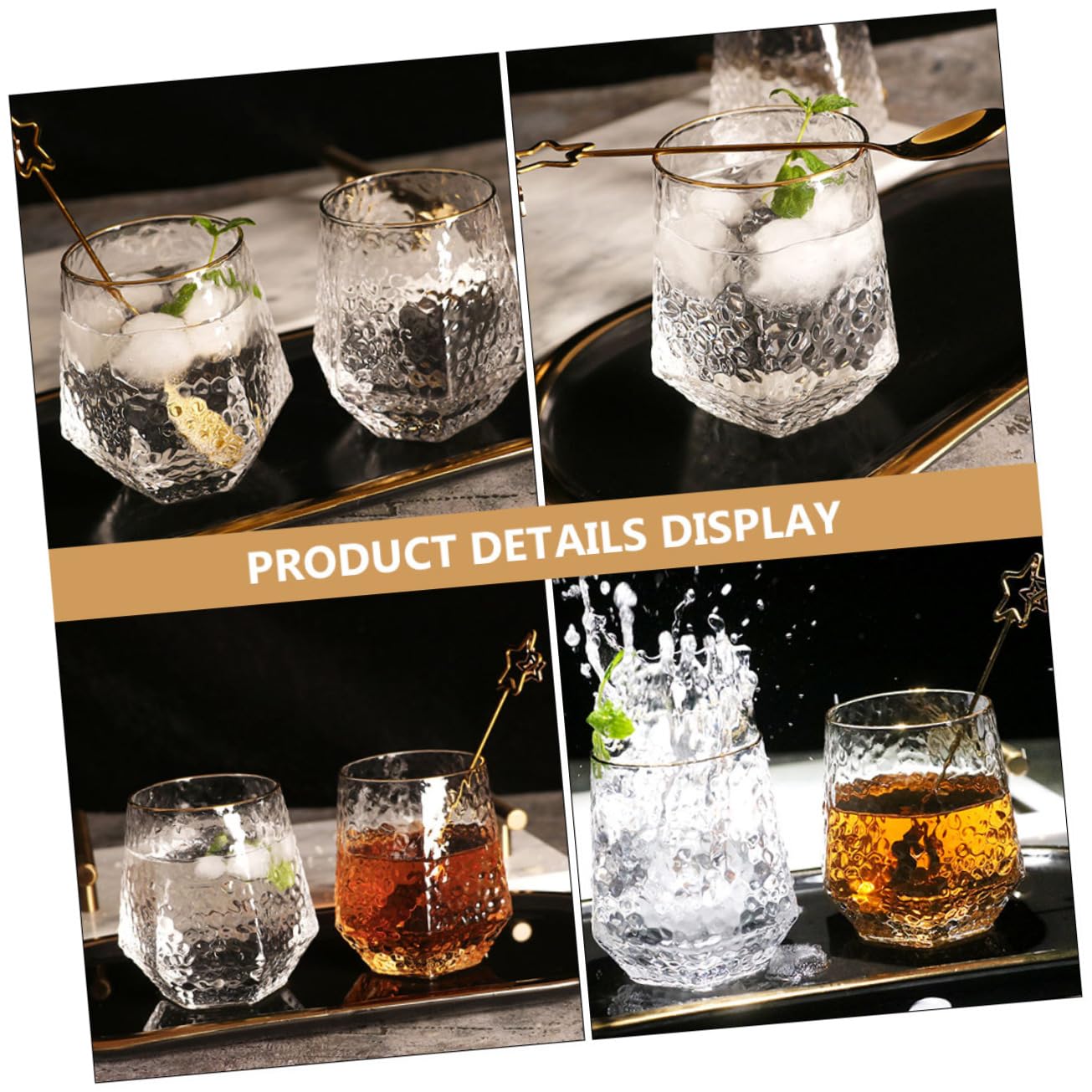 COLLBATH Glass Stemless Wine His and Hers Coffee Mugs Office Mug Water Coffee Cup Beverage Cup Clear Tea Mug Clear Coffee Mug Juice Containers Clear Tumbler Water Storage Container Golden