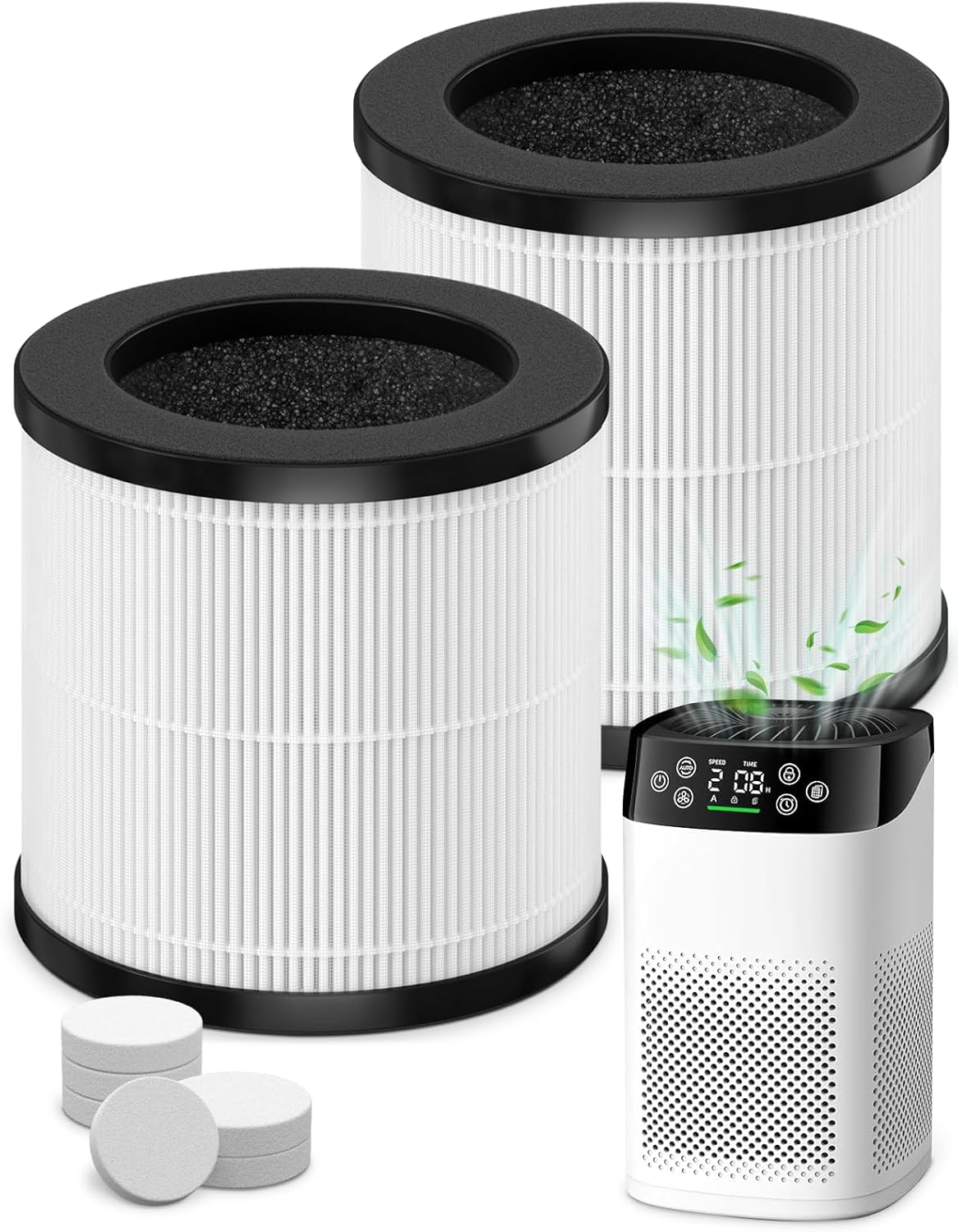 BK08 Replacement Filters | Compatible with KOIOS BK08 Purifier | 3-Stage Filtration | 2 Filters + 6 Aroma Sponge Pads