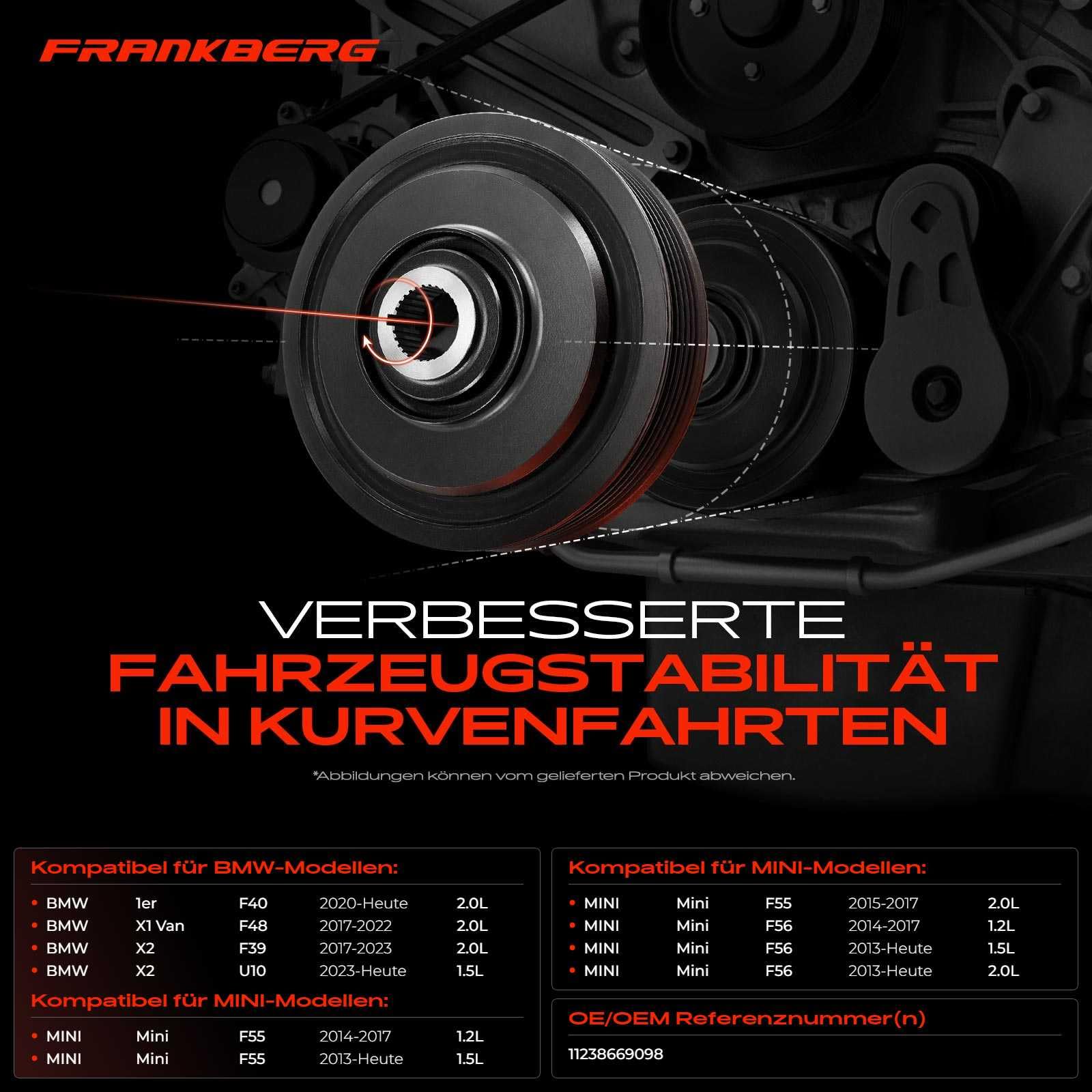 Frankberg Puleggia albero motore 11238669098 | Compatibile con: X2 U10, M.i.n.i Cabrio F57, M.i.n.i Countryman U25, 2 Active Tourer F45, M.i.n.i Countryman F60