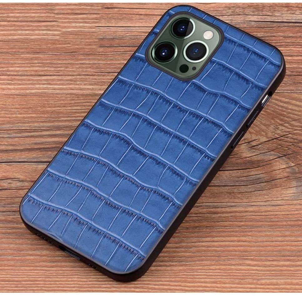 Coque en cuir crocodile bleu pour iPhone 12 Pro Max style luxe élégant