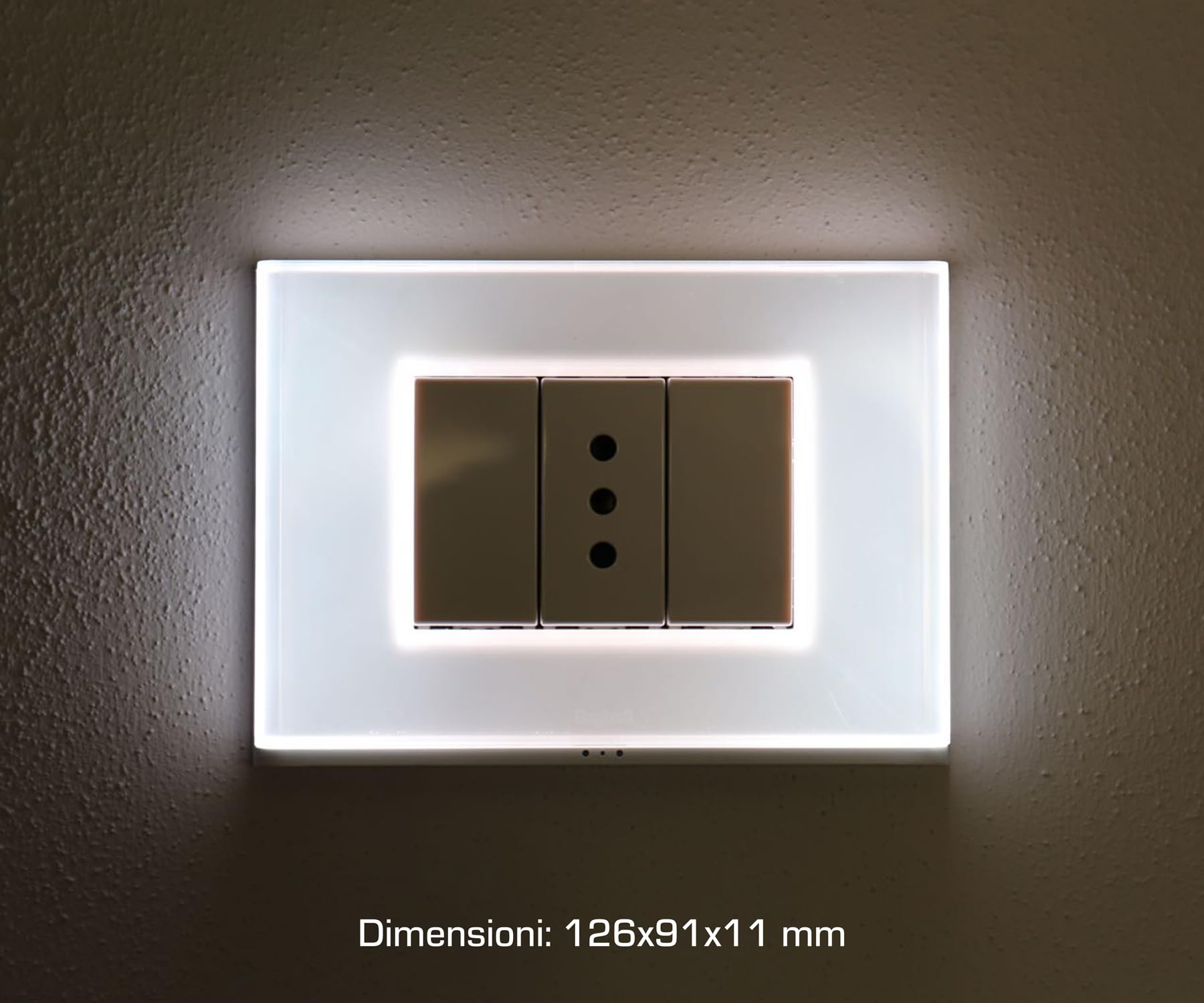 Beghelli - Placca Interruttore - Placca Lite 3FR Con Sistema Di Illuminazione, Con Batteria Di Emergenza, Colore: Bianco