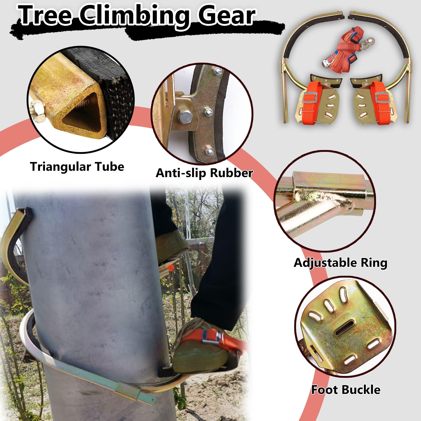 ramponi anticaduta per alberi Carico 150kg/330lbs Ramponi per arrampicata su palo Lavori in quota Kit Regolabile 6-19,7" di diametro Set di scarpe per arrampicatori