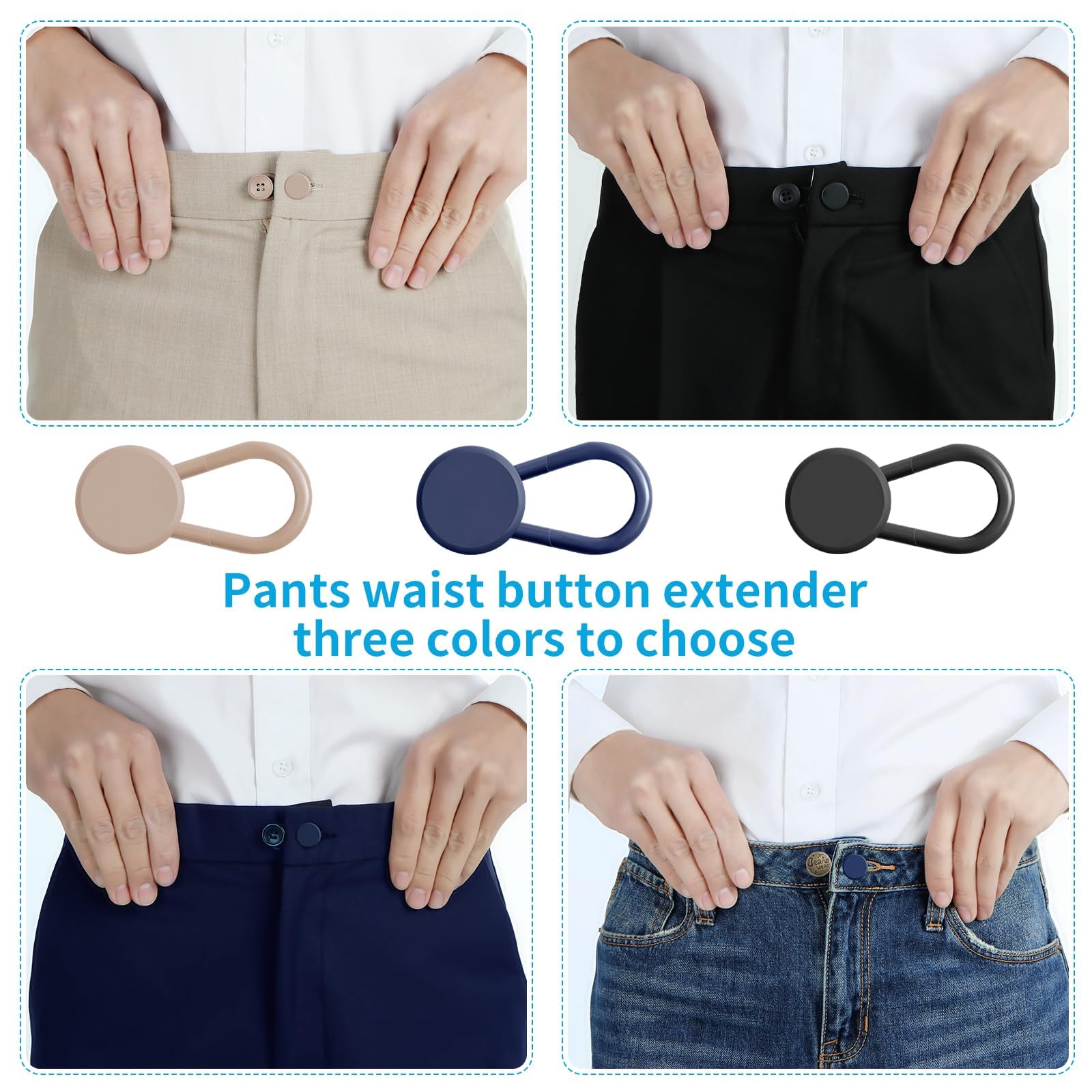 6 Estensori Per Pantaloni Regolabili A Bottone - In Lega Di Alluminio E Silicone, 2 Misure (55 Mm E 35 Mm)