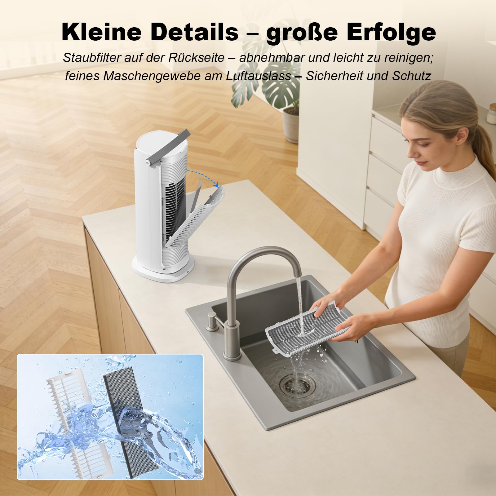 Mobile Klimaanlage 4-in-1 Luftkühler mit Wasserkühlung, 900ml Tank, 3 Gebläsestufen, 90° Oszillation, LED-Display, Leise