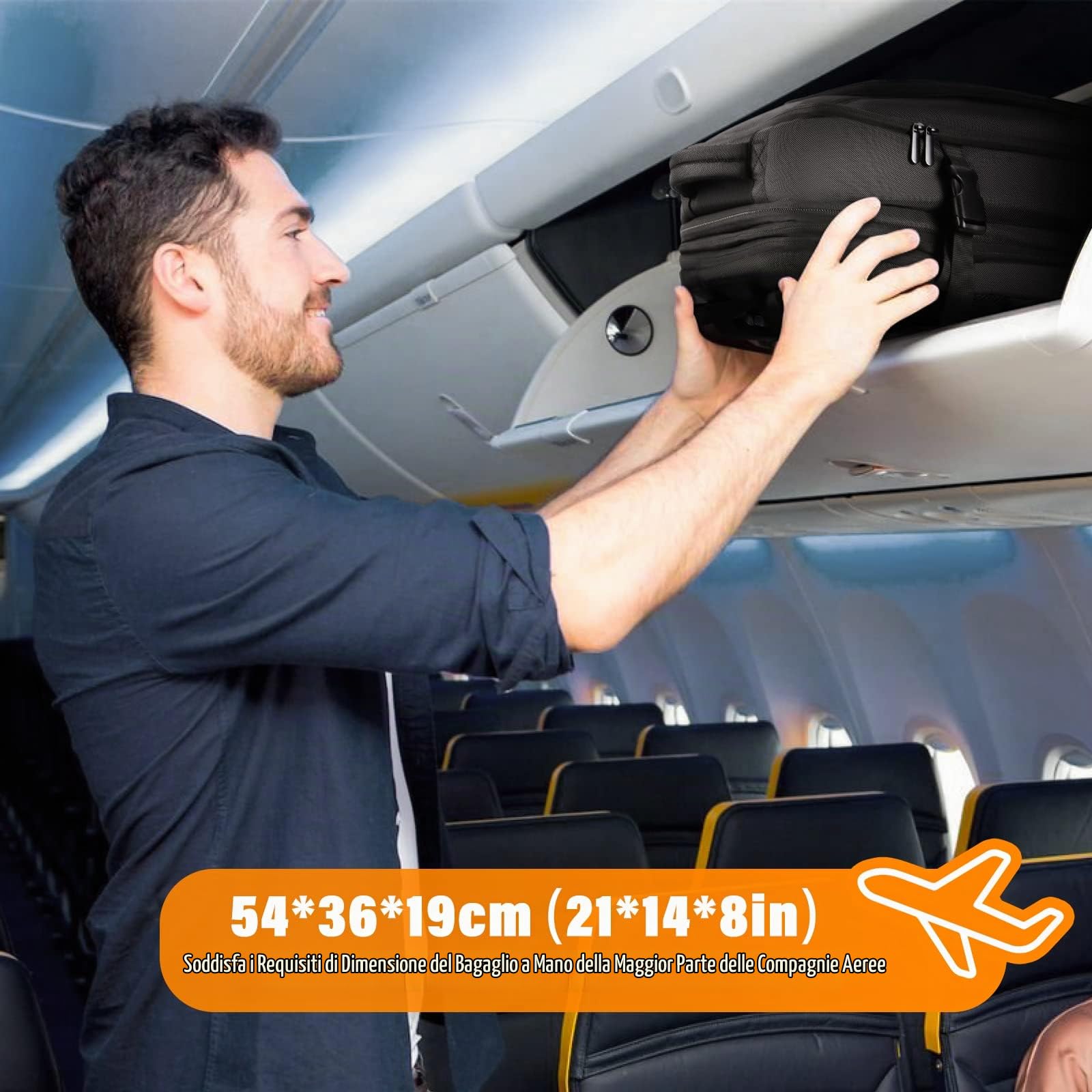 HOMIEE Zaino Viaggio Uomo 50L Zaino Aereo Valigia Bagaglio a Mano Borse Cabina Zaini Port PC 18 Pollici Espandibile Impermeabile Zainetto per Laptop Università Lavoro d'affari (Nero)
