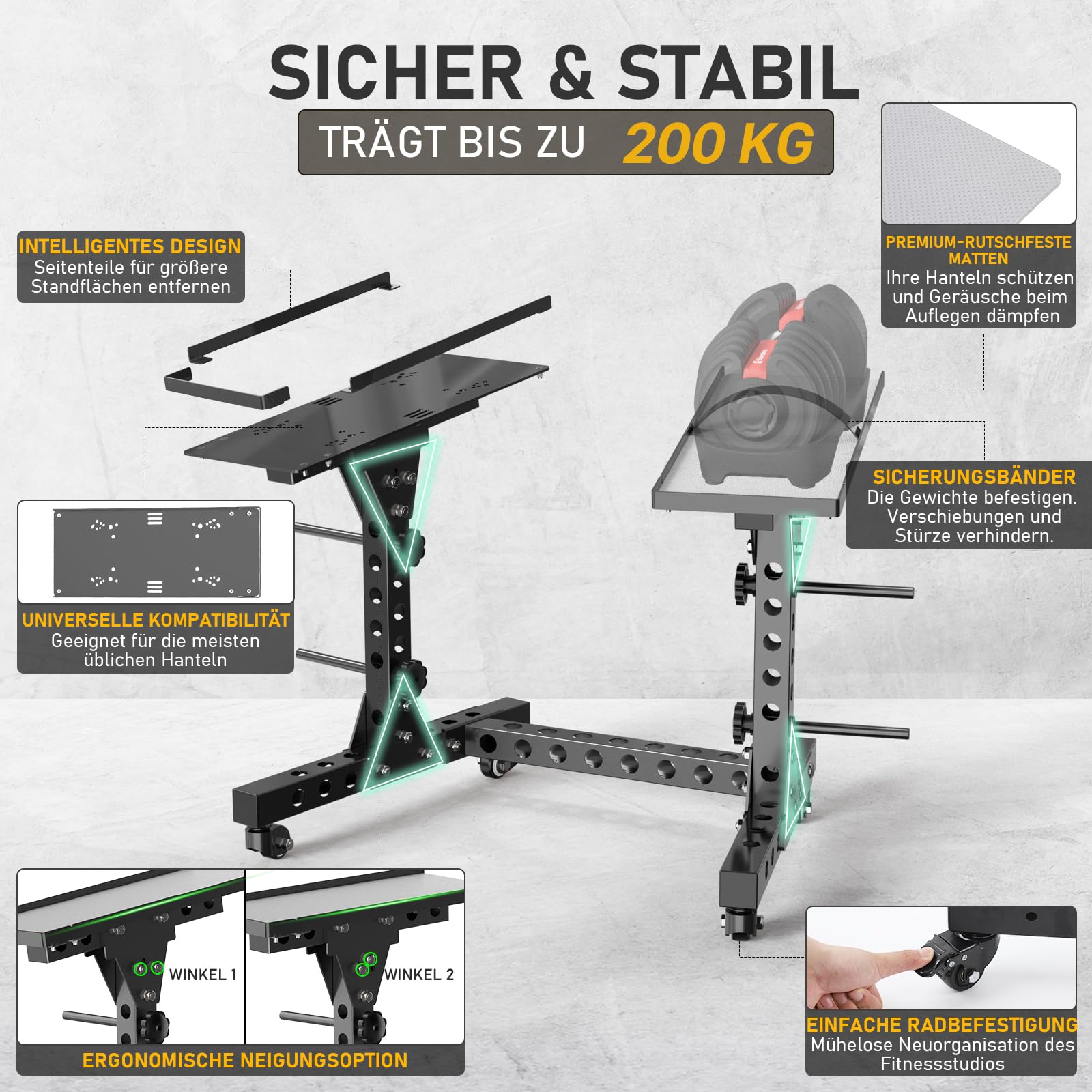 Verstellbares Hantel- und Gewichtsständer | trägt bis zu 200kg, platzsparendes Design für die Organisation Ihres Heim-Fitnessstudios