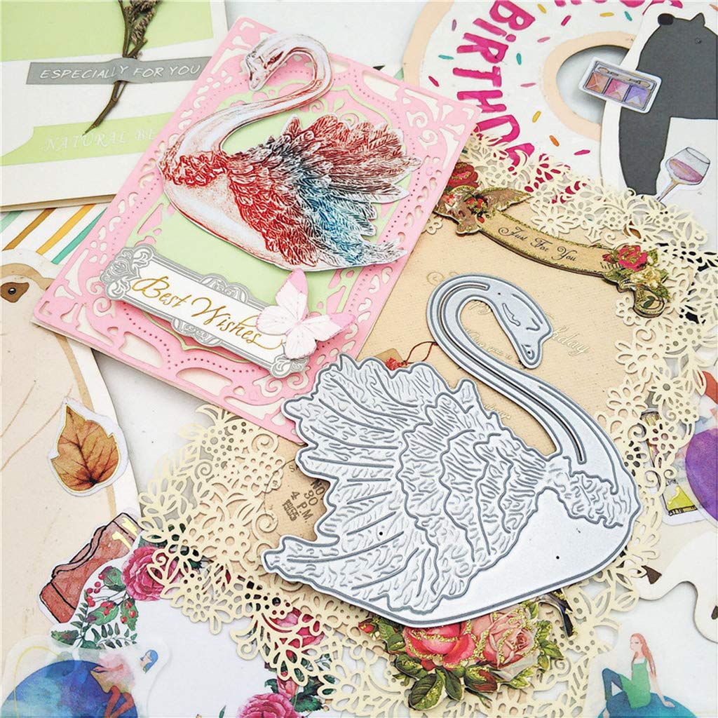 Fustelle da taglio per biglietti, 7 x 8,5 cm, a forma di cigno, in metallo, stencil per scrapbooking, decorazioni in rilievo e artigianato