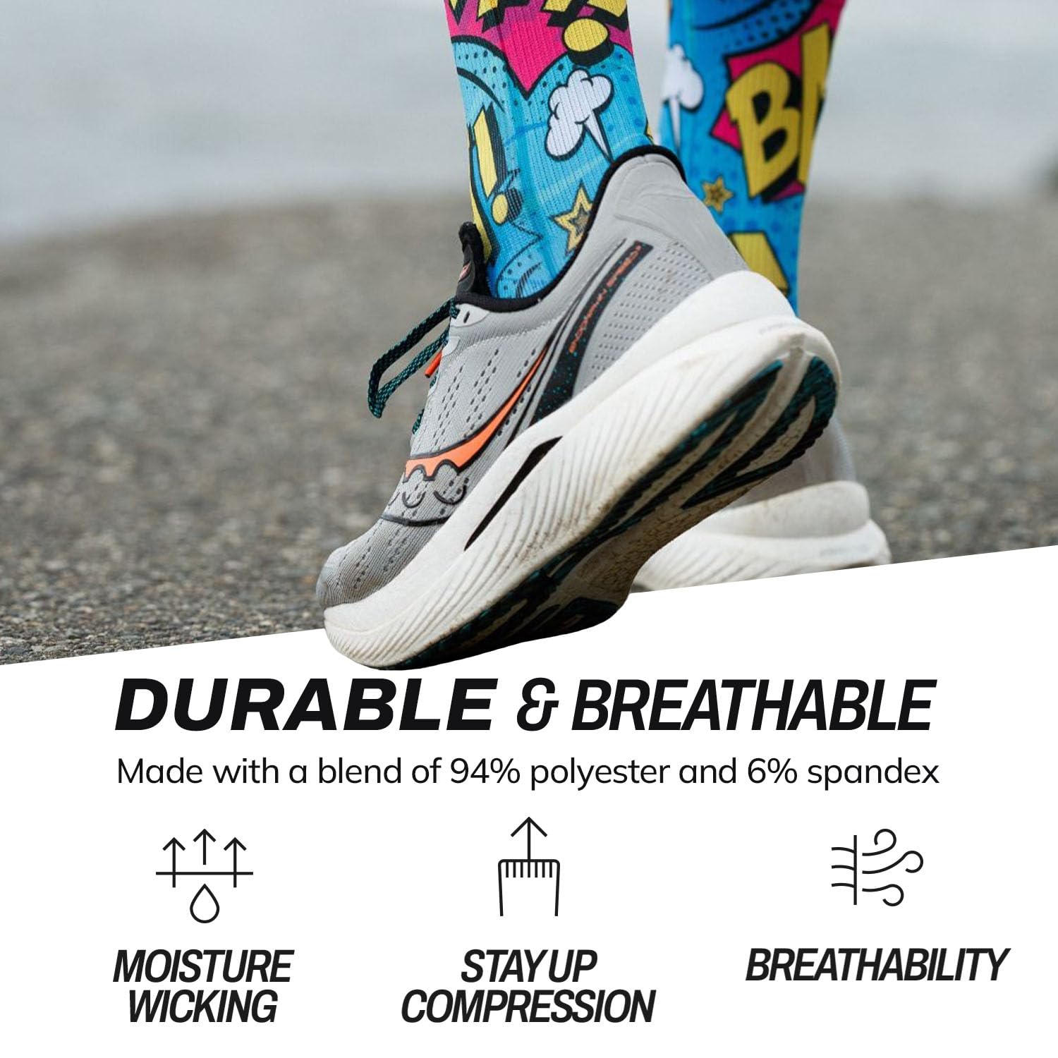 Outway Calcetines deportivos que absorben la humedad con soporte de arco para hombres y mujeres, diseño colorido