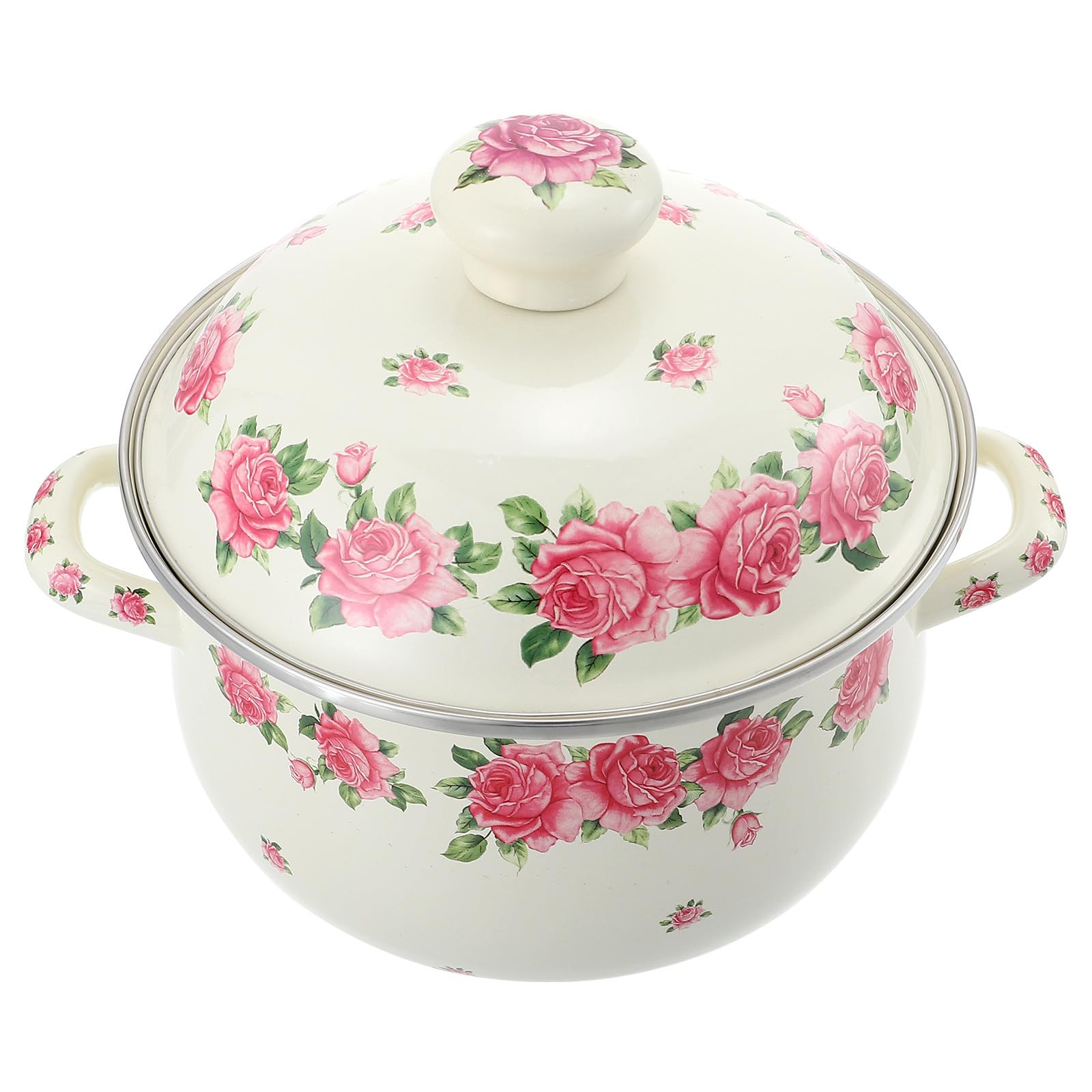 Garneck Emaille Schmortopf 20cm mit Doppelgriff und Deckel Antihaftbeschichteter Suppentopf In Rosa mit Rutschfestem Griff Säurebeständiger Hitzebeständiger Kochtopf für Küchenzubehör