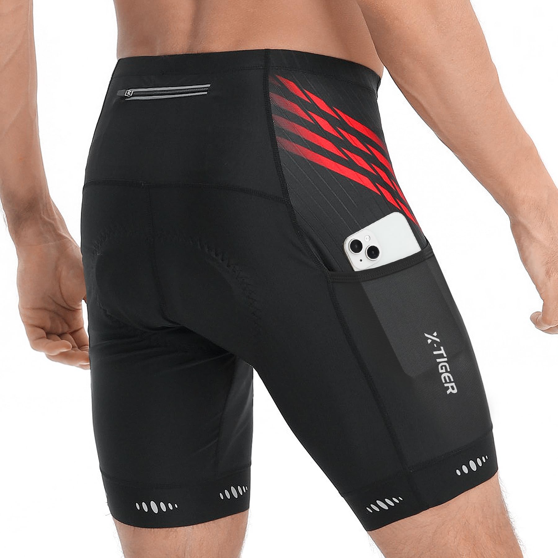 X-TIGER Radlerhose Herren mit 5D Gepolsterte,Fahrradhose Herren Atmungsaktive Schnelltrocknende Radhose Herren Kurz mit 3 Taschen