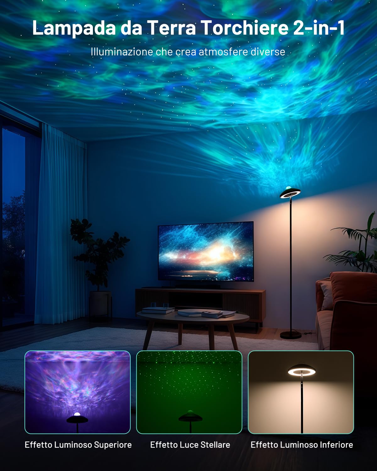 Lampada da Terra LED Dimmerabile con Proiettore Stellare RGB e Telecomando | Piantana da Terra 3000K-6000K, 15W 1300LM Floor Lamp Moderna, Lampada Angolare Nera per Camera da Letto, Soggiorno, Ufficio