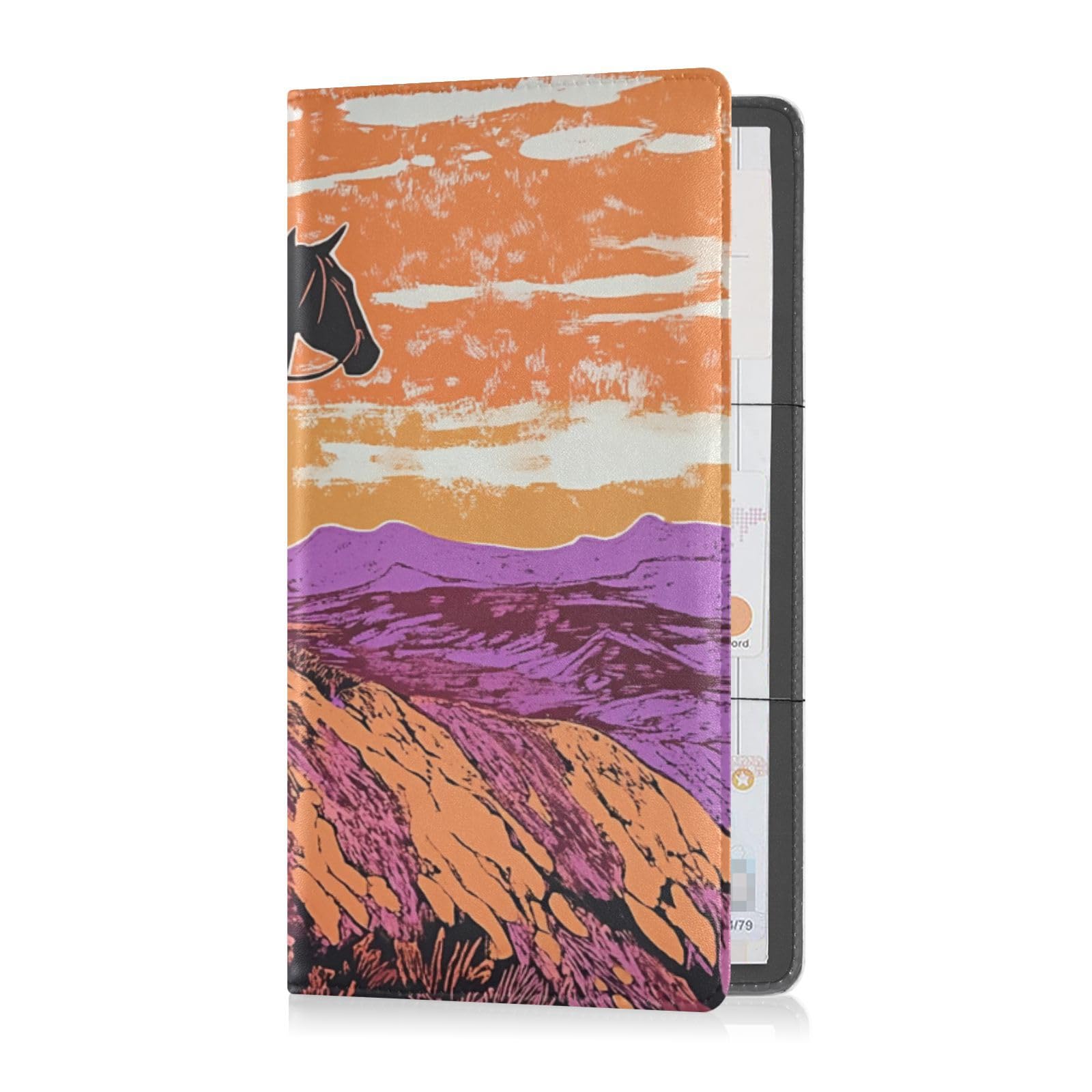 Pu Leather Auto Registration Insurance & ID Card Holder Men Women Prefect Car Essentials Wallet for Cards, Essential Document Driver License Western Cowboy