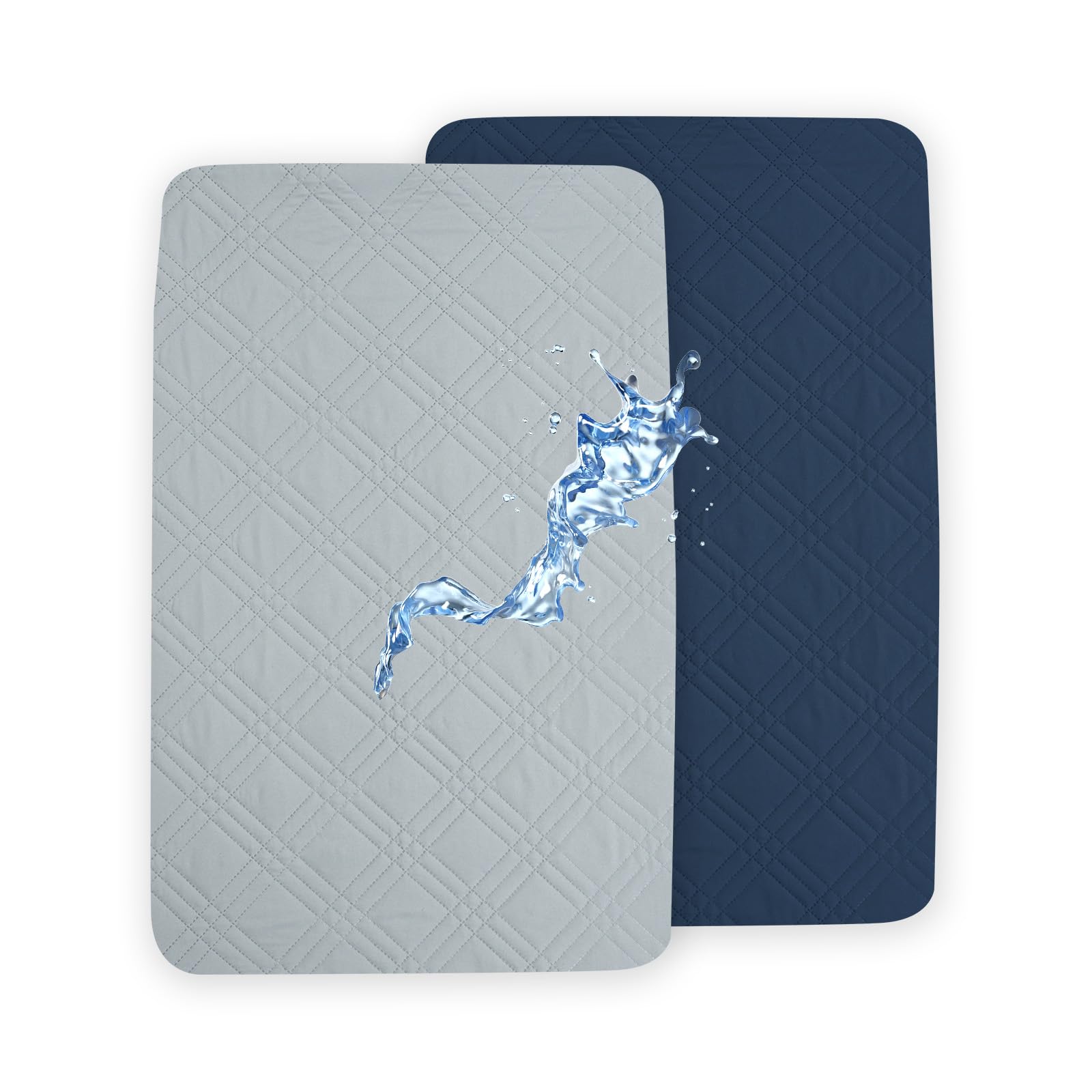 david's kids 2 Pack Waterproof Mini Crib Mattress Protector, Fit Pack N Play, Playard and Mini Crib Mattresses, Ultra Soft Breathable Pad Cover for Boys Girls Neutral, Grey &amp; Navy Blue Checker
