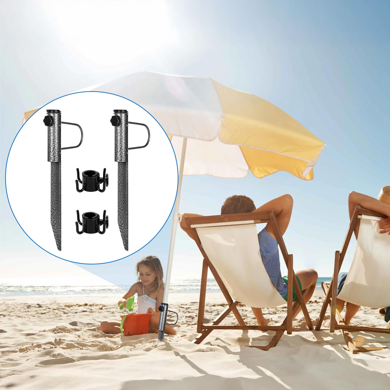 DBREAKS Rasendorn Sonnenschirmhalter, 2 Stück Metall Sonnenschirmständer, Sonnenschirm Halterung Erdspieß, Rasendorn für Sonnenschirme für Sonnenschirme mit einem Durchmesser von 20-35 mm, Schwarz