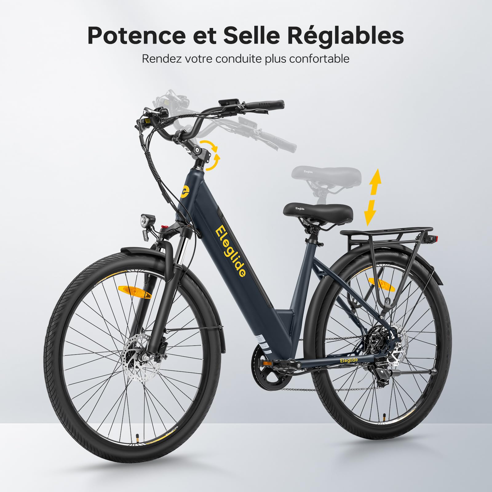 Eleglide T2 Vélo Électrique Adulte 100KM, Moteur 250W, Freins Hydrauliques, Batterie 486Wh, E-Bike Urbain pour Homme Femme, 27.5" Vélo de Ville,VTC