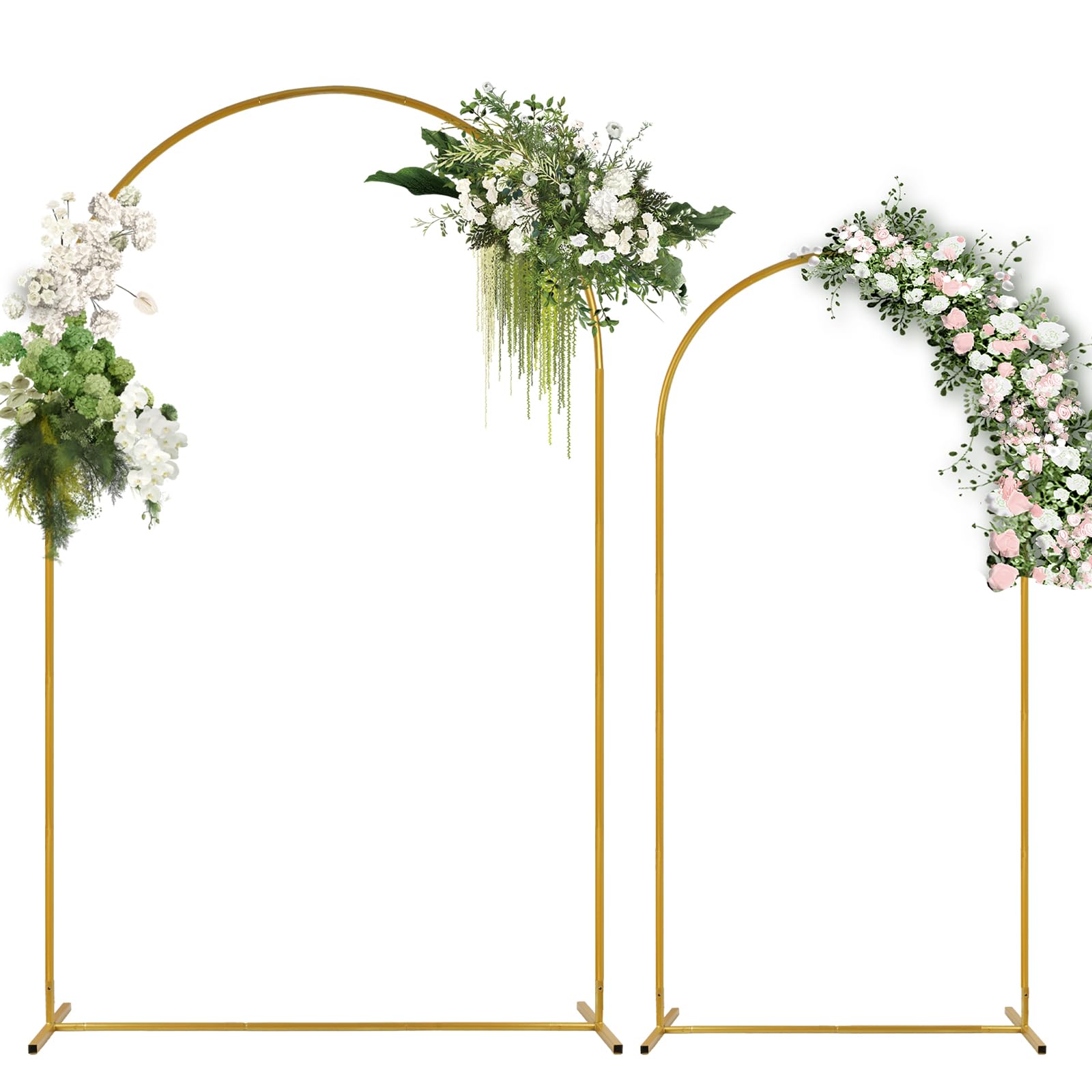 Roixeeds Wedding Arch Backdrop Stand, Set of 2 Gold Metal Arch Backdrop Stand (7.2FT and 6FT), Balloon Arch Stand for Wedding Ceremony Baby Shower