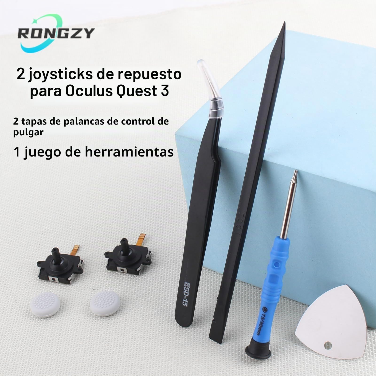RongZy Joystick Analógico de Repuesto para Oculus Quest 3 Reemplazo de Sensor del Joystick Analógico para Meta Quest 3 Controlador Accesorios de Repuesto de Tapa de Joystick con Herramientas